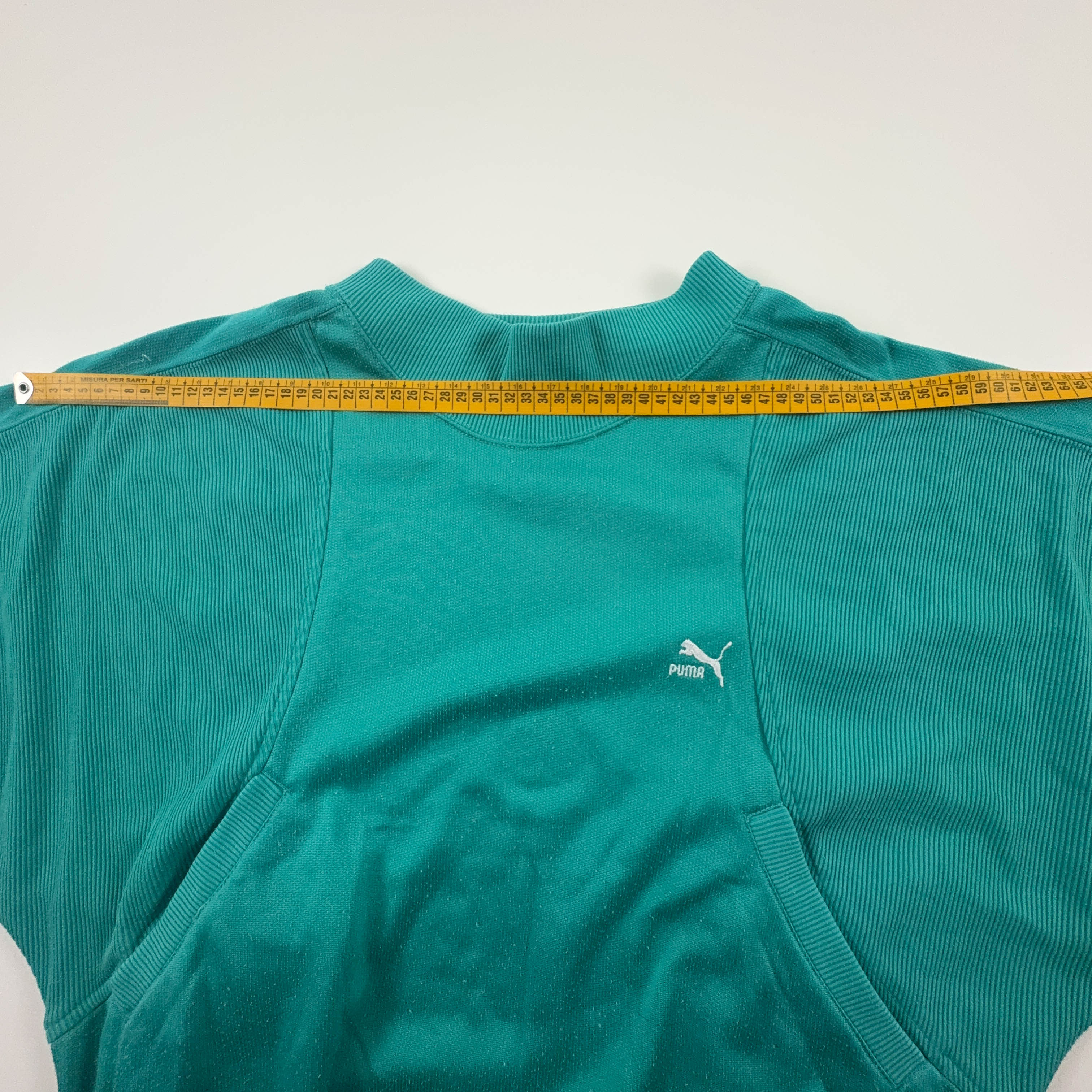 Felpa Puma Vintage verde acqua a girocollo 15% cotone anni 90 - Taglia 4 uomo