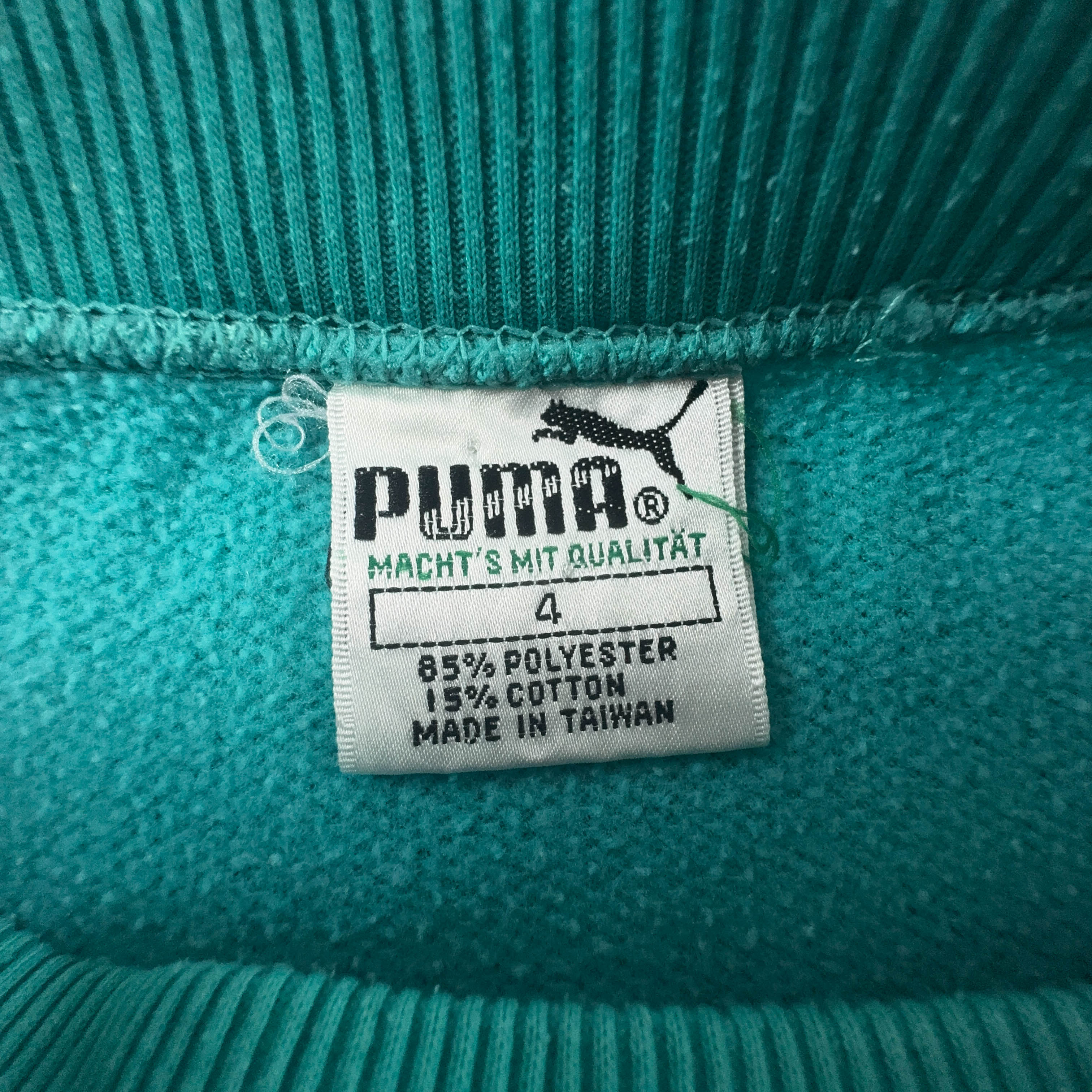 Felpa Puma Vintage verde acqua a girocollo 15% cotone anni 90 - Taglia 4 uomo