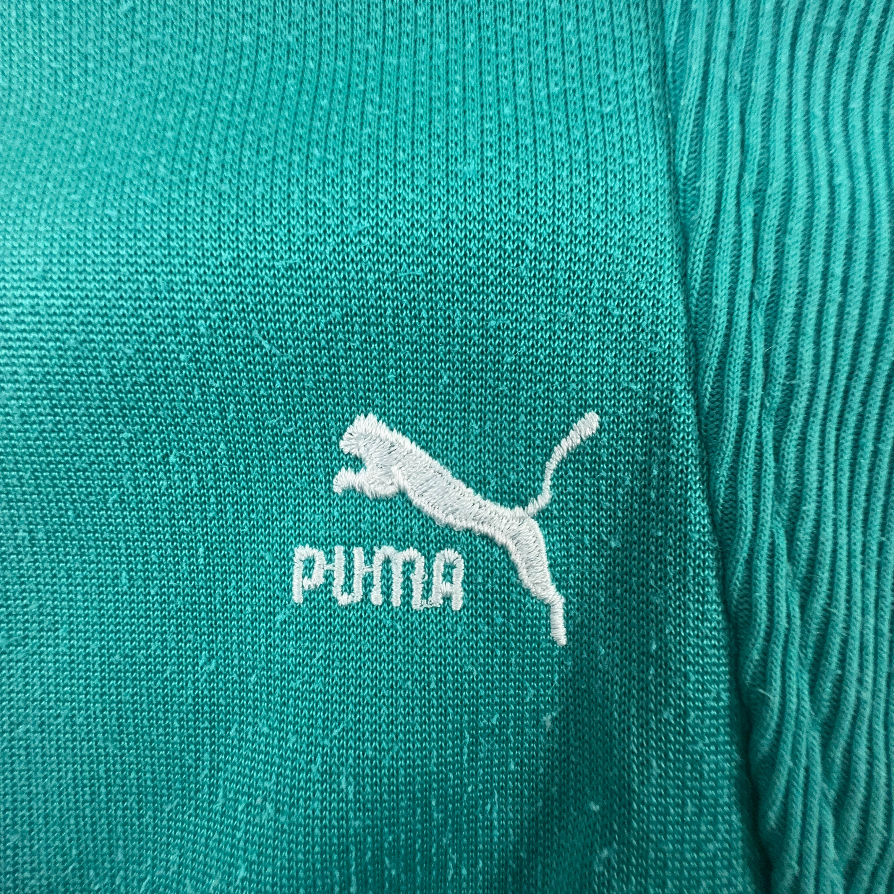 Felpa Puma Vintage verde acqua a girocollo 15% cotone anni 90 - Taglia 4 uomo