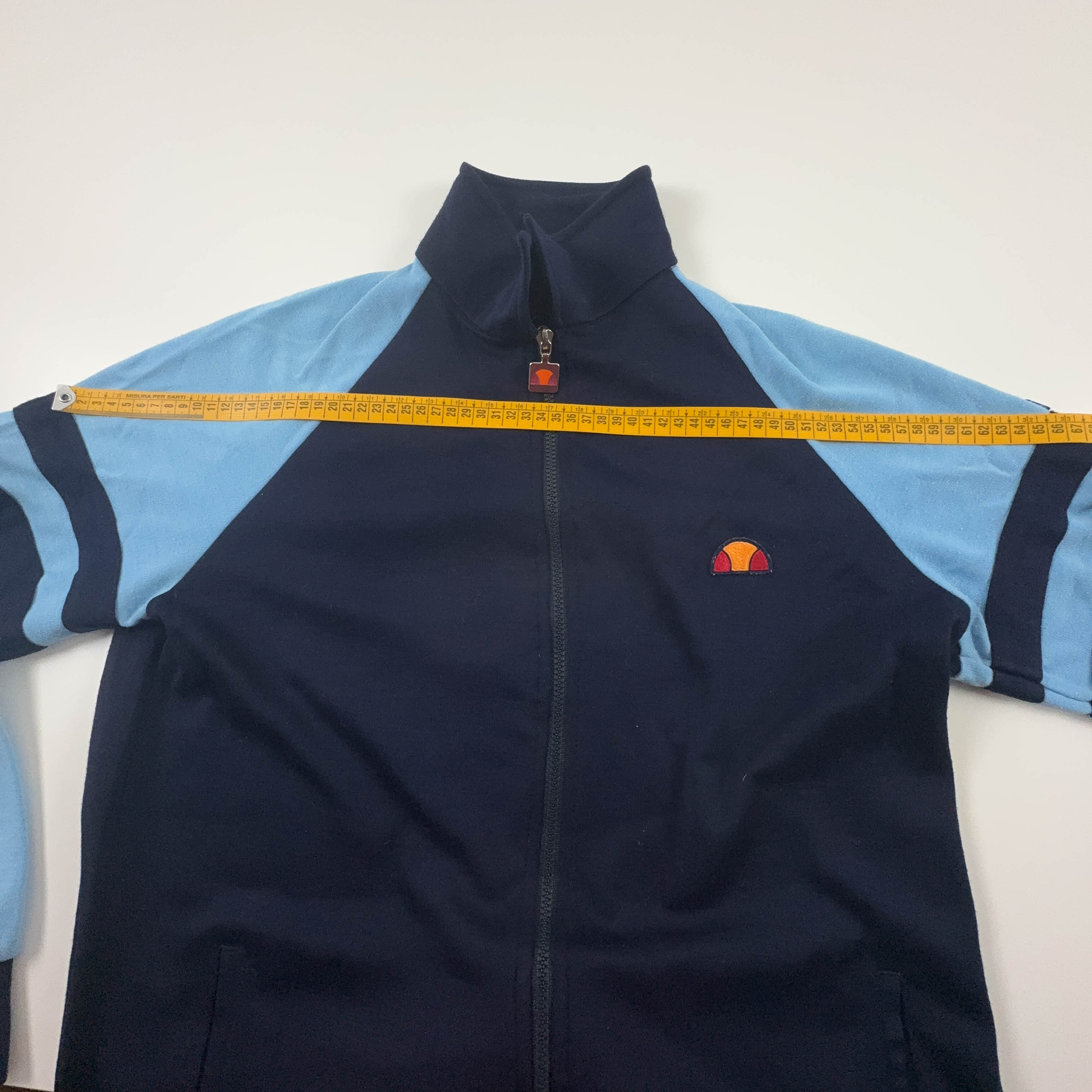 Felpa Ellesse Vintage blu e azzurra con zip 30% lana anni 90 - Taglia 46 uomo