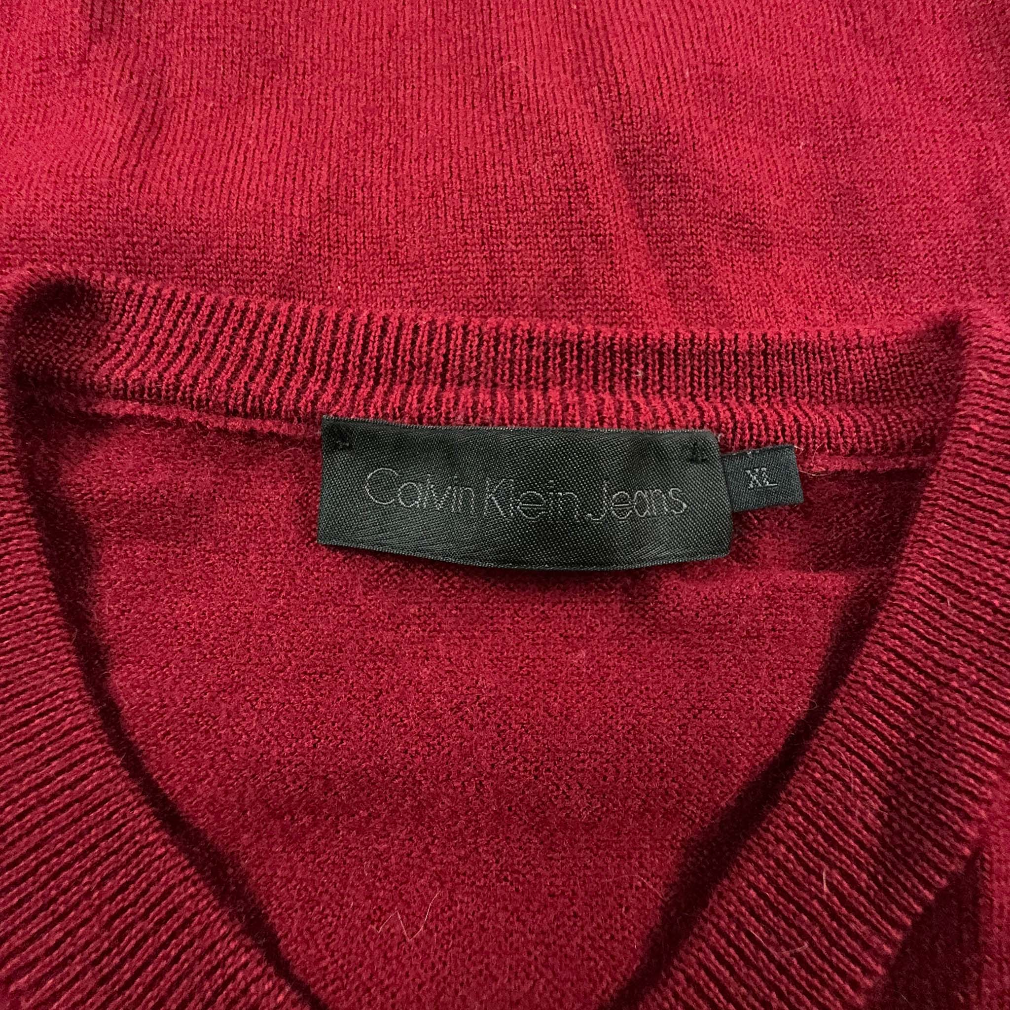 Maglione Calvin Klein rosso 100% lana con scollo a V - Taglia M uomo