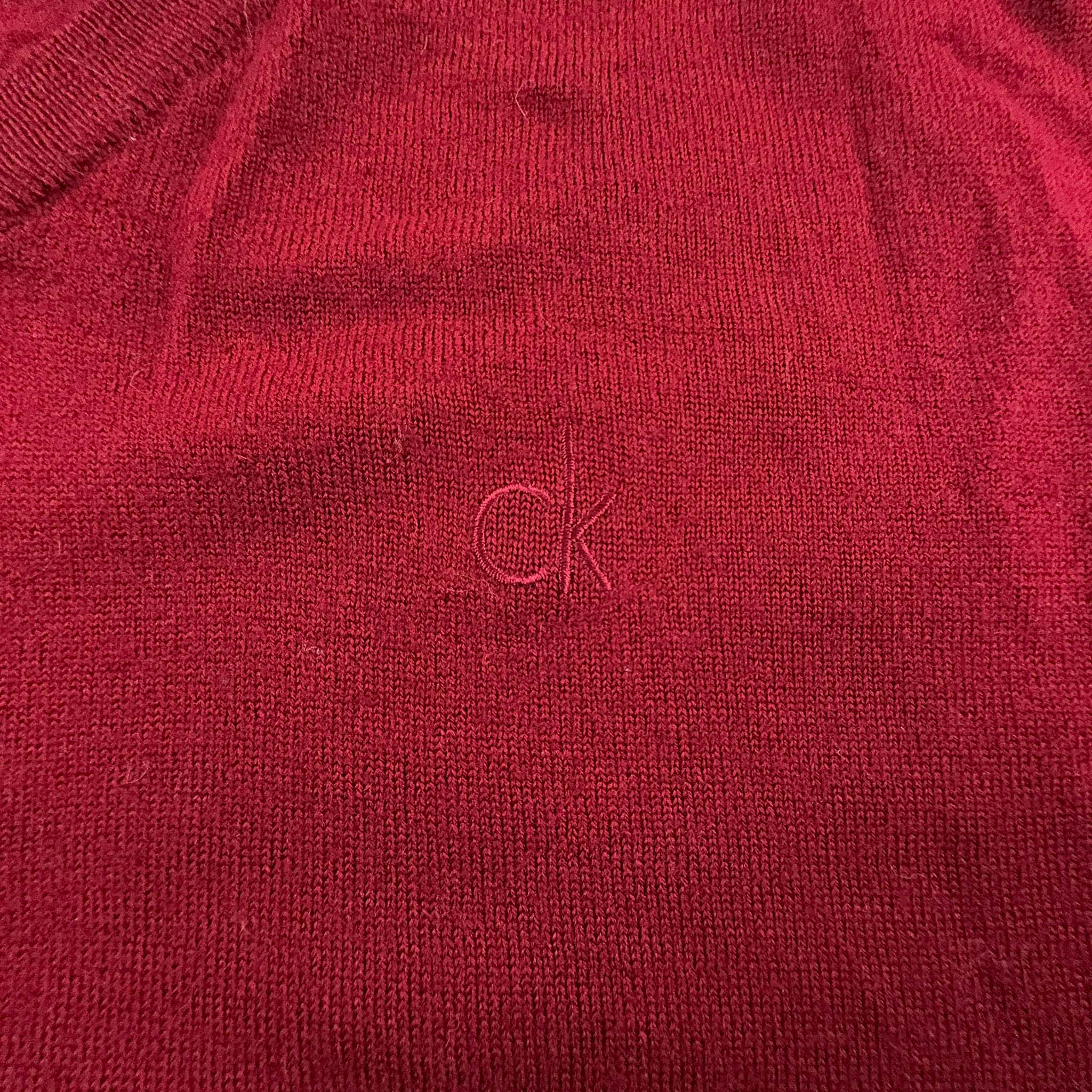 Maglione Calvin Klein rosso 100% lana con scollo a V - Taglia M uomo