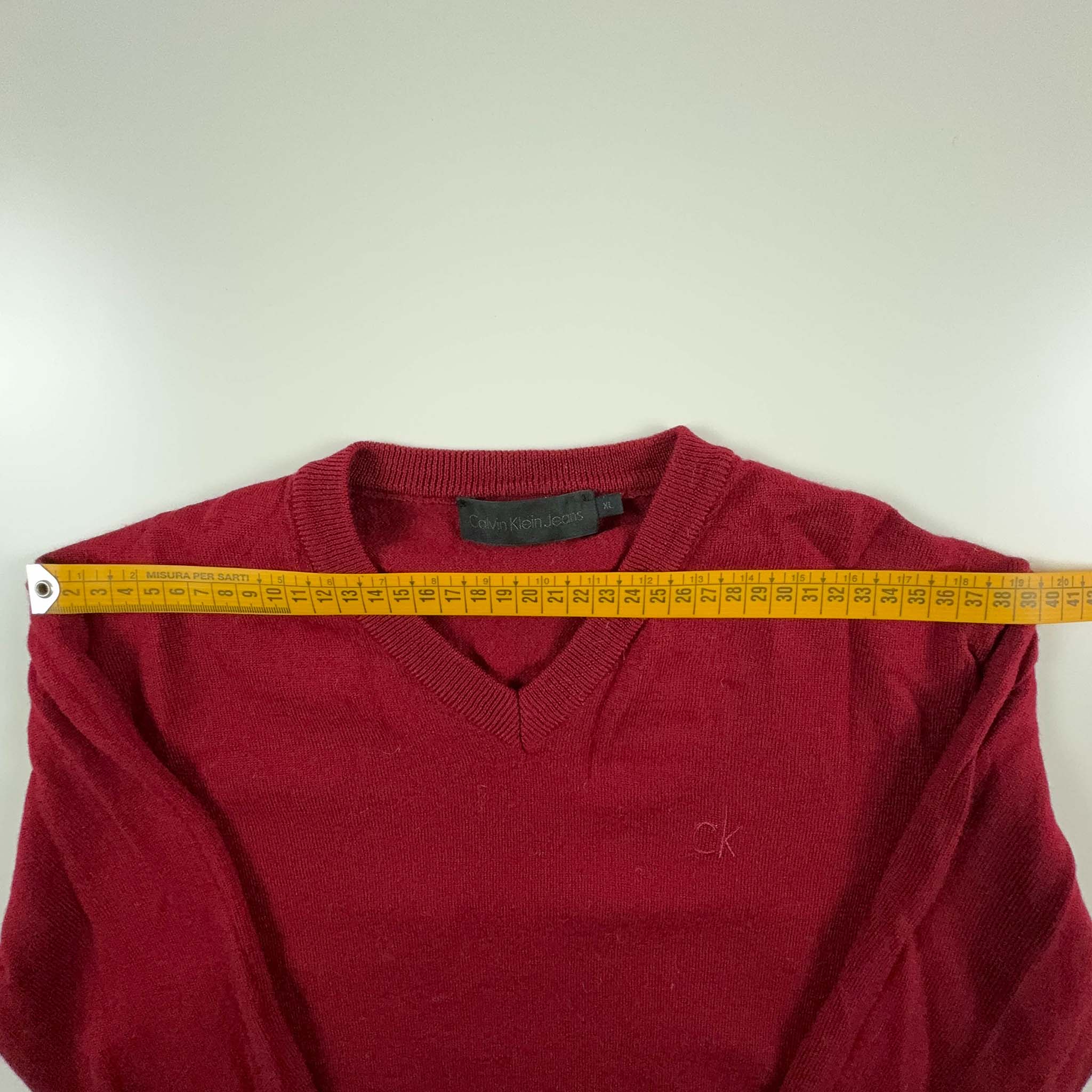 Maglione Calvin Klein rosso 100% lana con scollo a V - Taglia M uomo