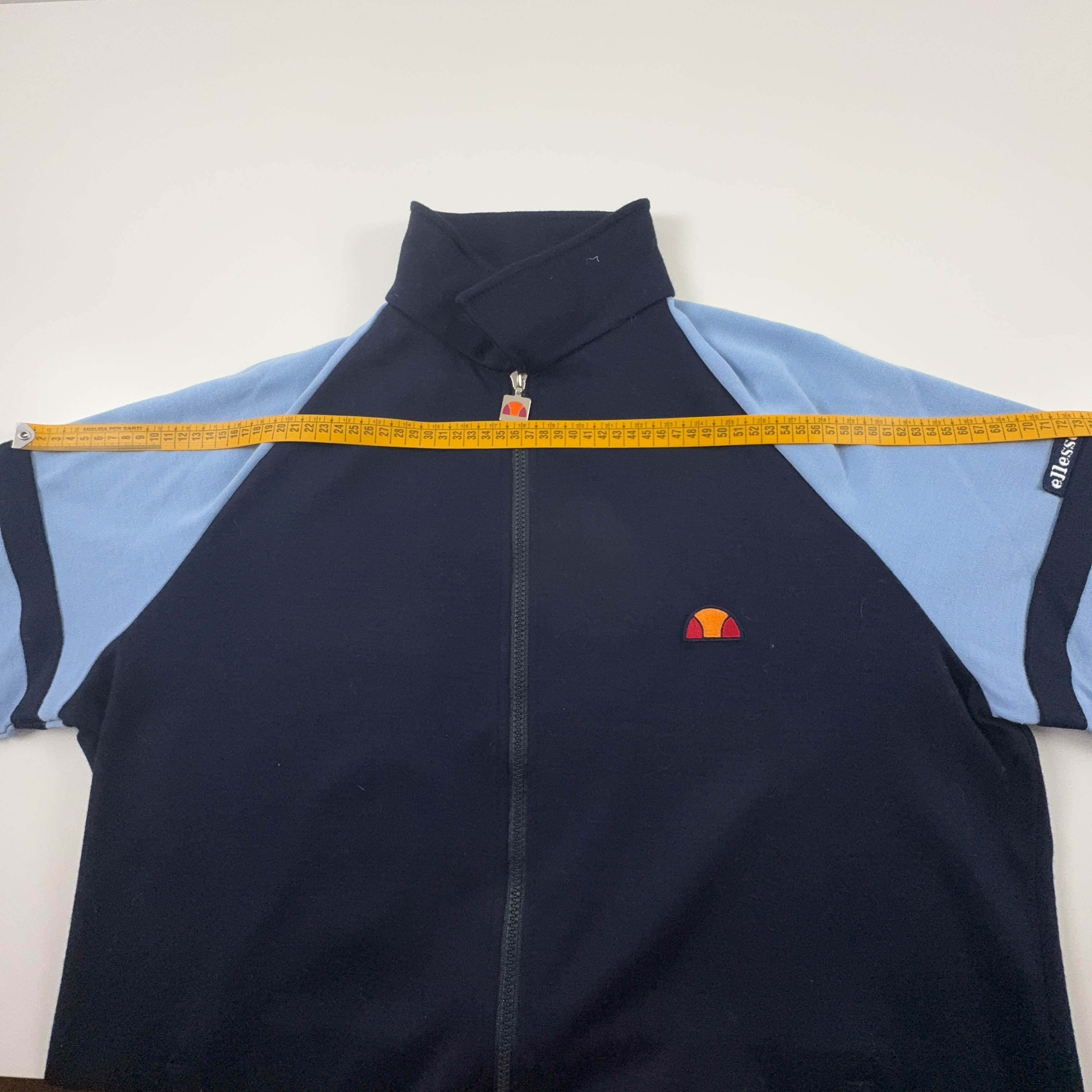 Felpa Ellesse Vintage blu e azzurra con zip 30% lana anni 90 - Taglia 54 uomo