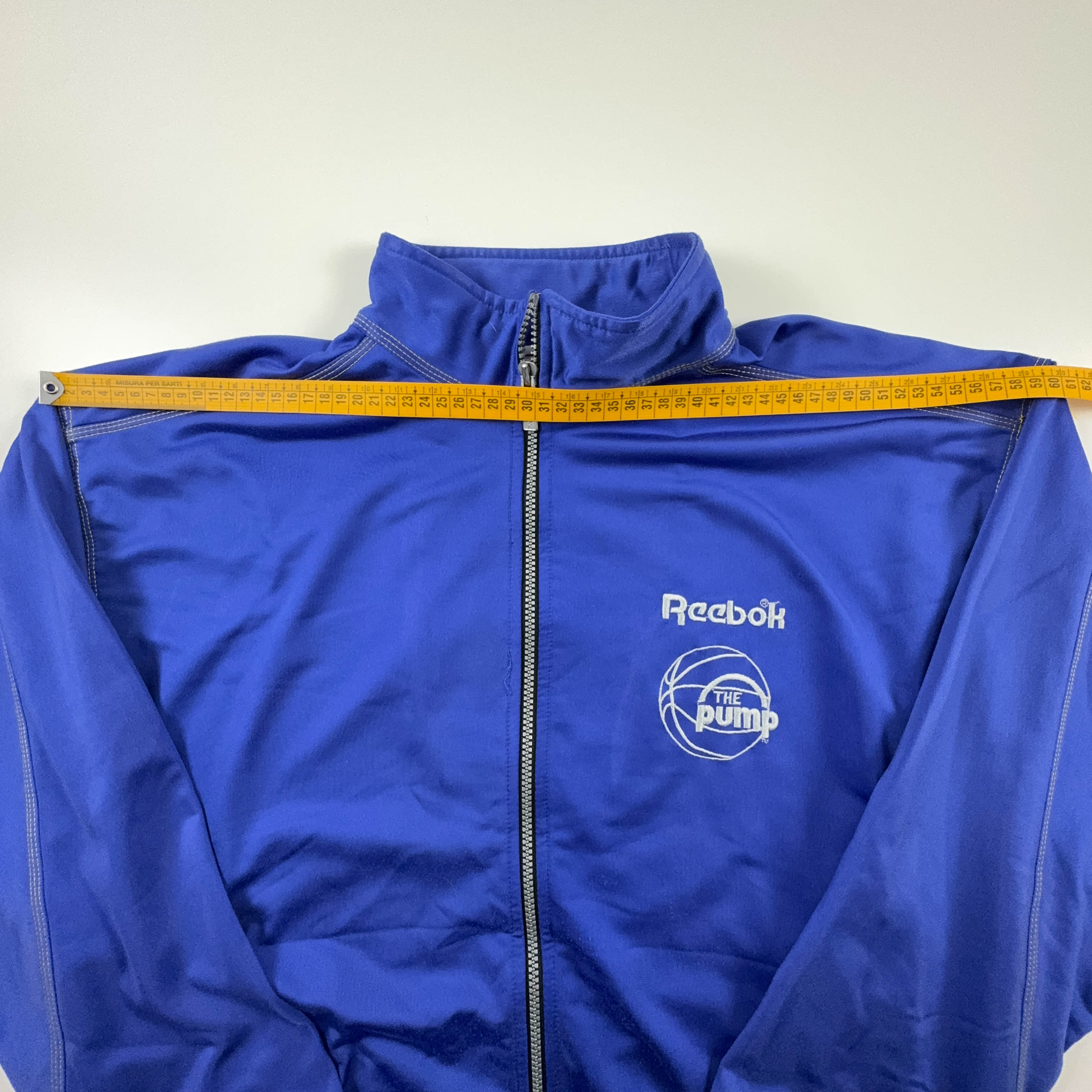 Felpa Reebok The Pump blu con zip e ricami anni 90 - Taglia XL uomo
