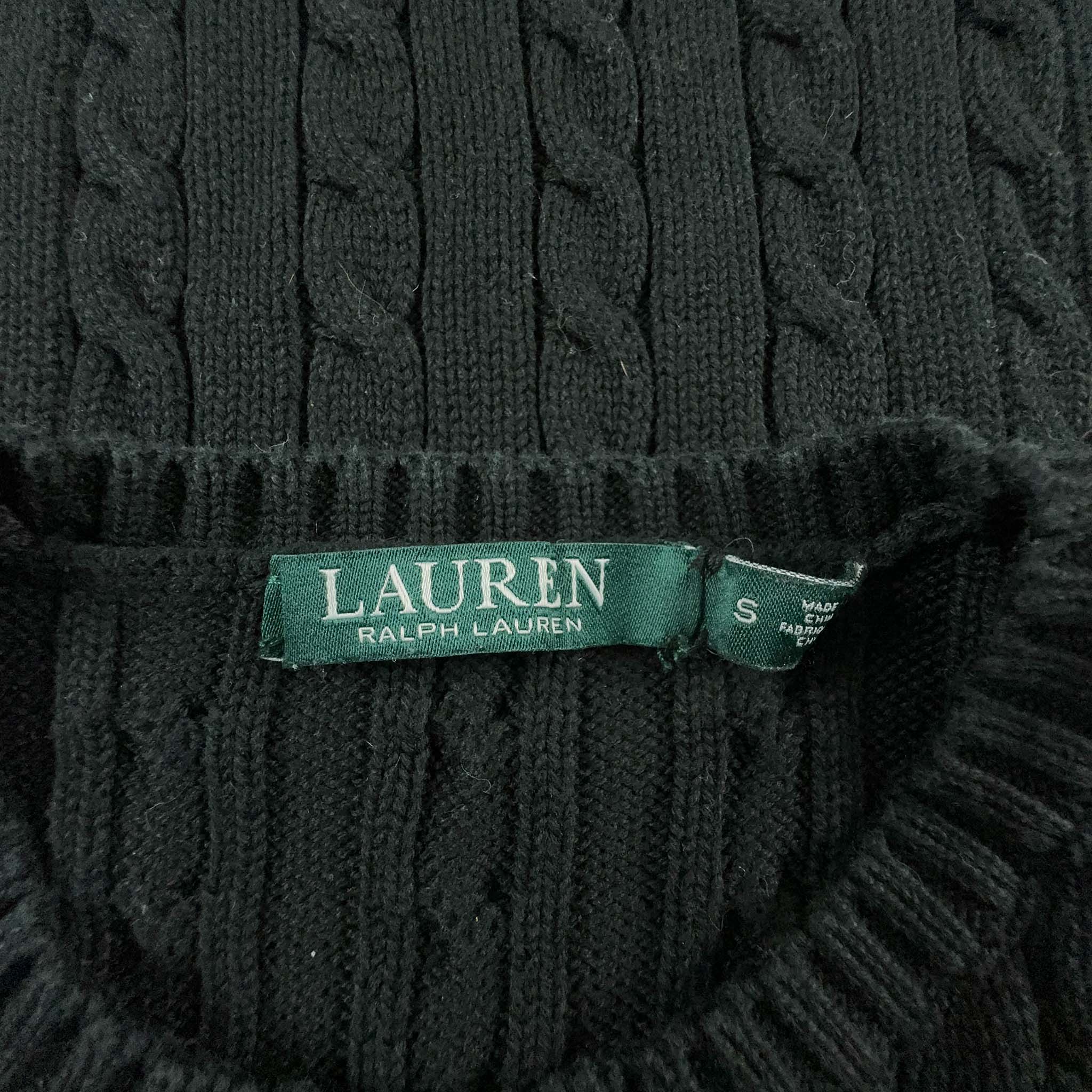 Maglione Ralph Lauren in cotone intrecciato nero a girocollo - Taglia S donna