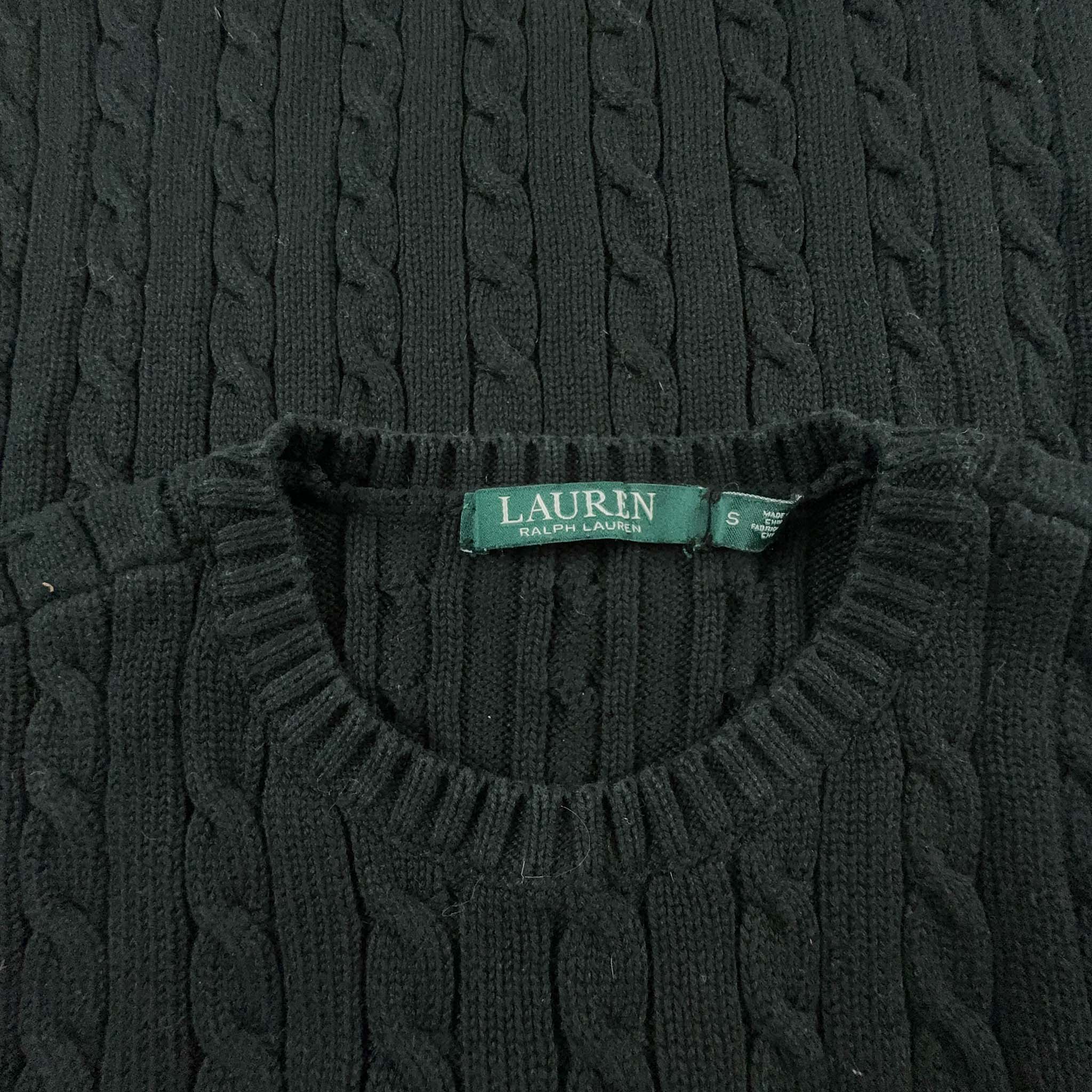 Maglione Ralph Lauren in cotone intrecciato nero a girocollo - Taglia S donna