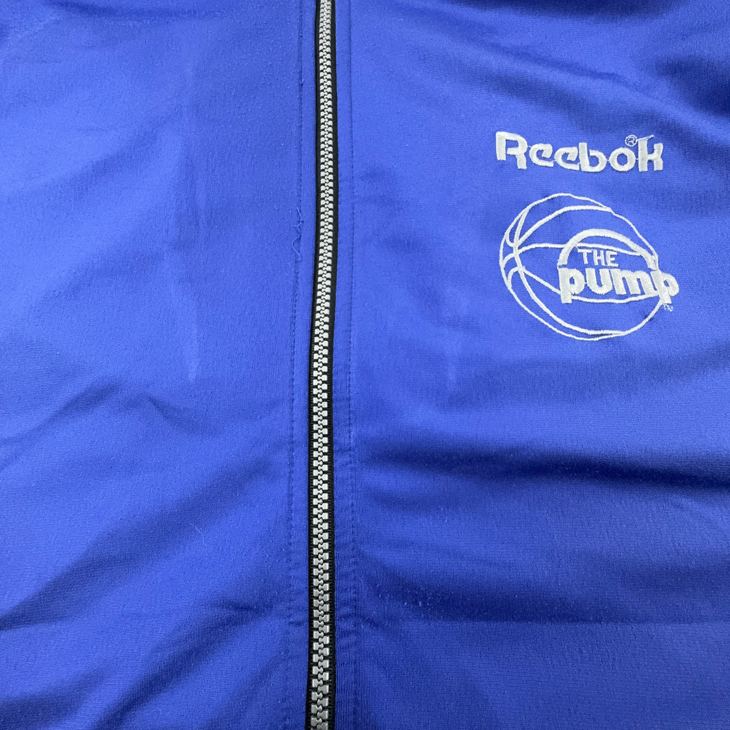 Felpa Reebok The Pump blu con zip e ricami anni 90 - Taglia XL uomo