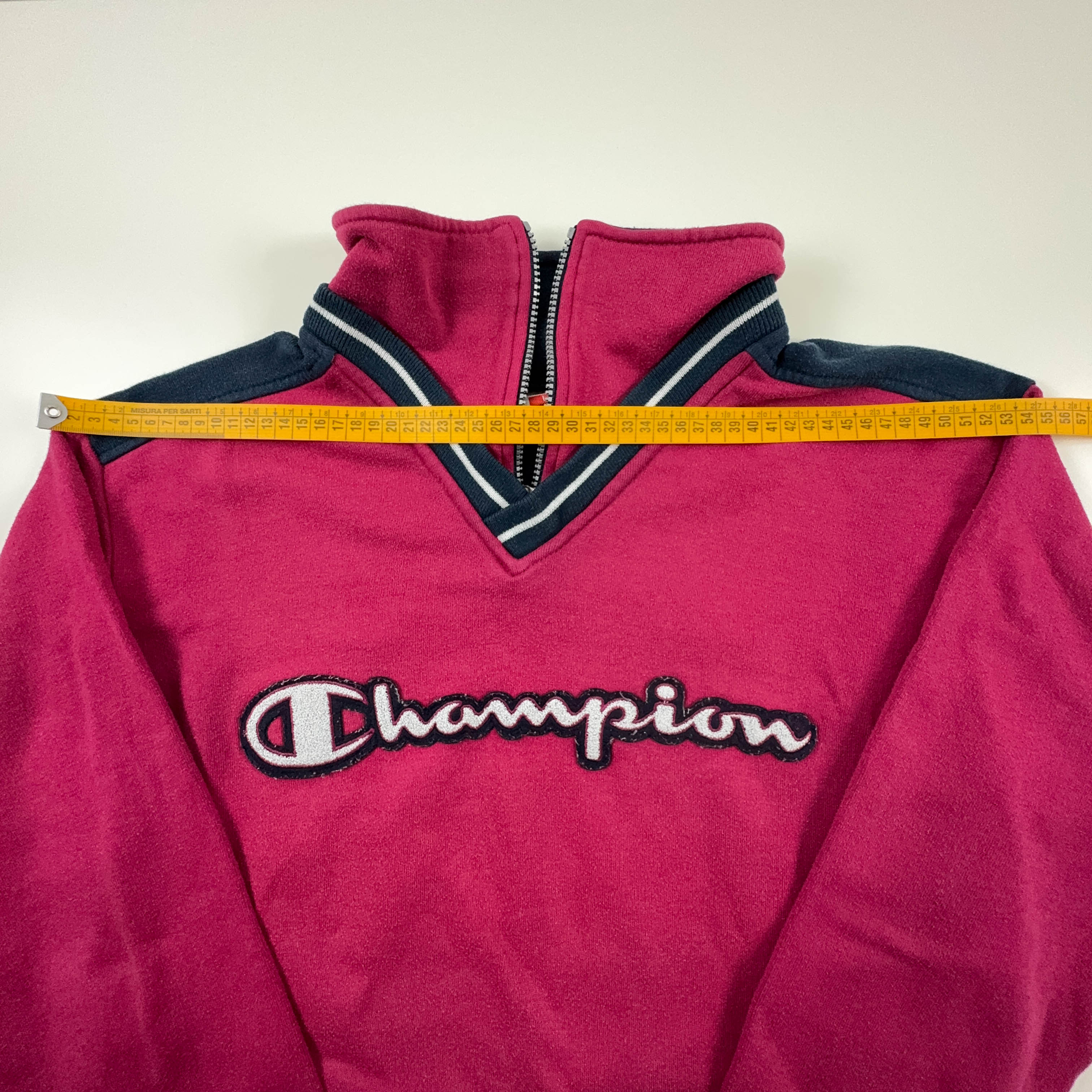 Felpa Champion Vintage rossa e blu scuro logo ricamato anni 90 - Taglia L uomo