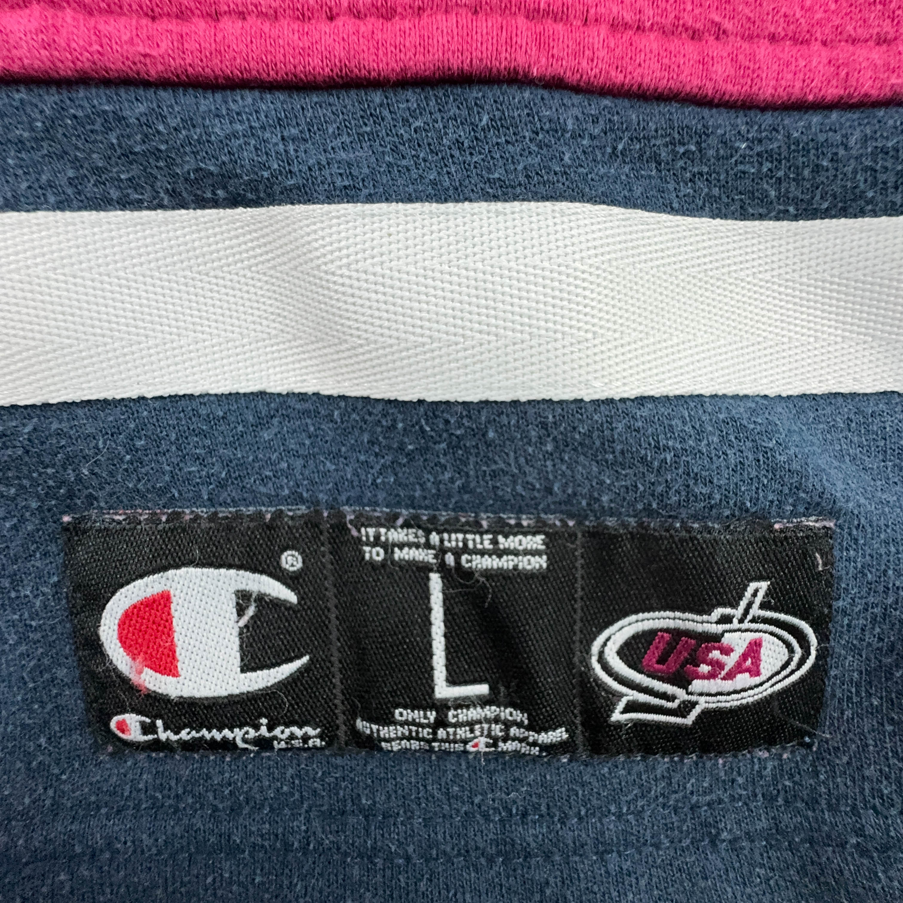 Felpa Champion Vintage rossa e blu scuro logo ricamato anni 90 - Taglia L uomo