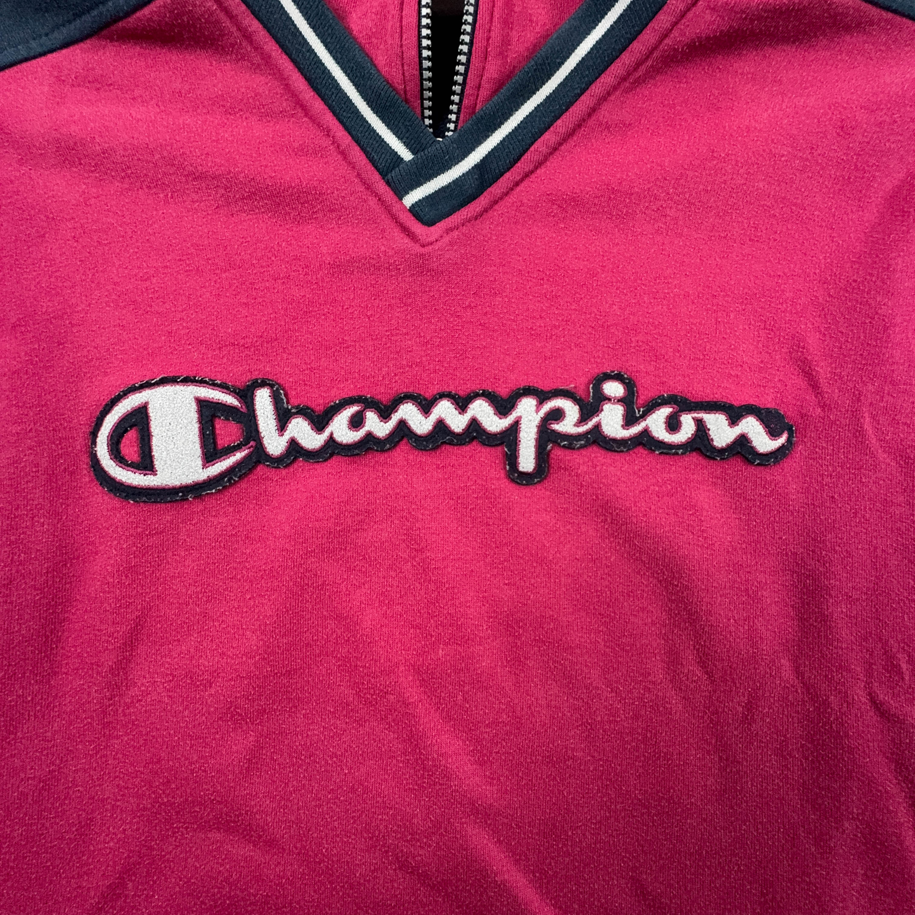 Felpa Champion Vintage rossa e blu scuro logo ricamato anni 90 - Taglia L uomo