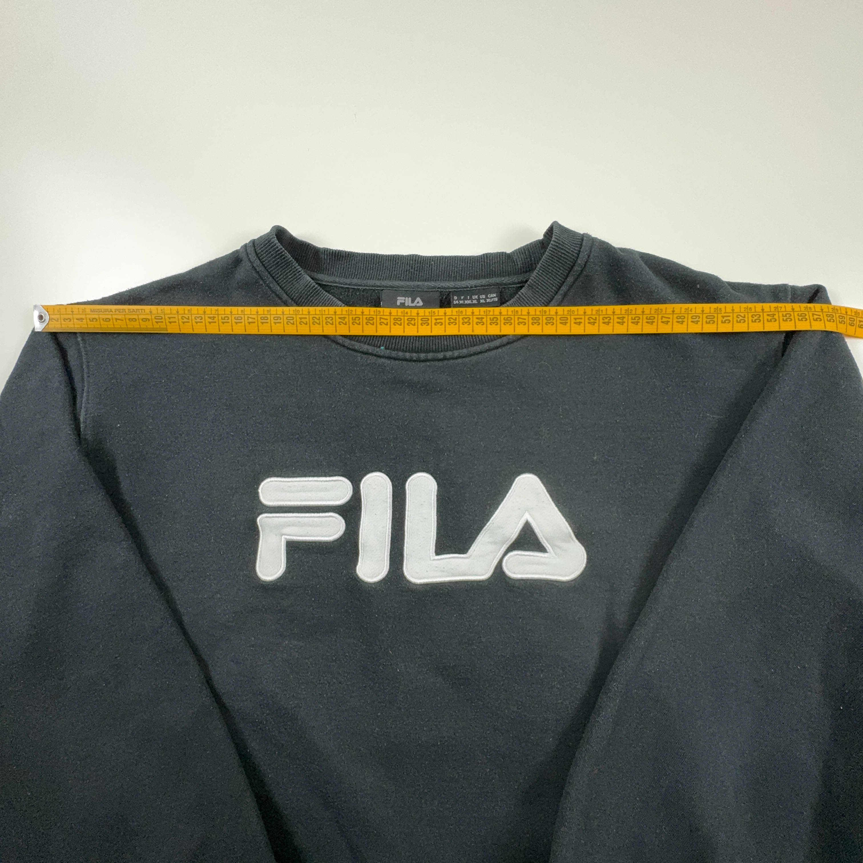 Felpa Fila Vintage nera a girocollo logo bianco ricamato anni 2000 - Taglia XL uomo