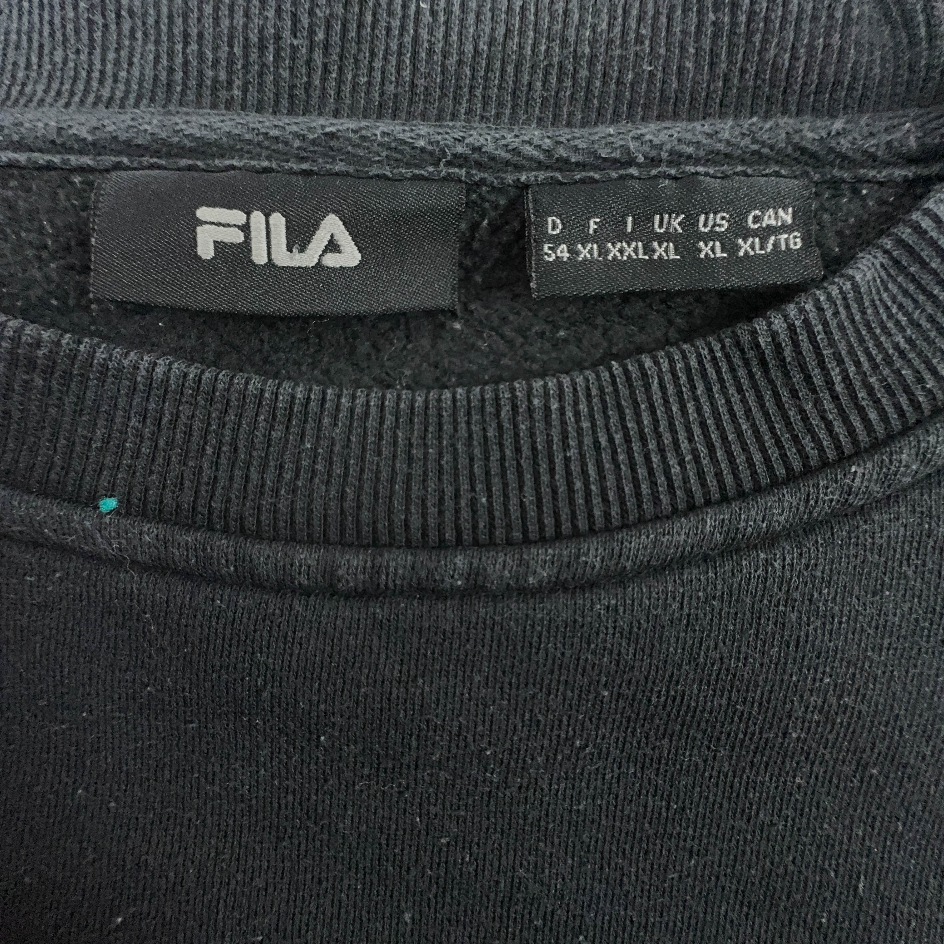 Felpa Fila Vintage nera a girocollo logo bianco ricamato anni 2000 - Taglia XL uomo