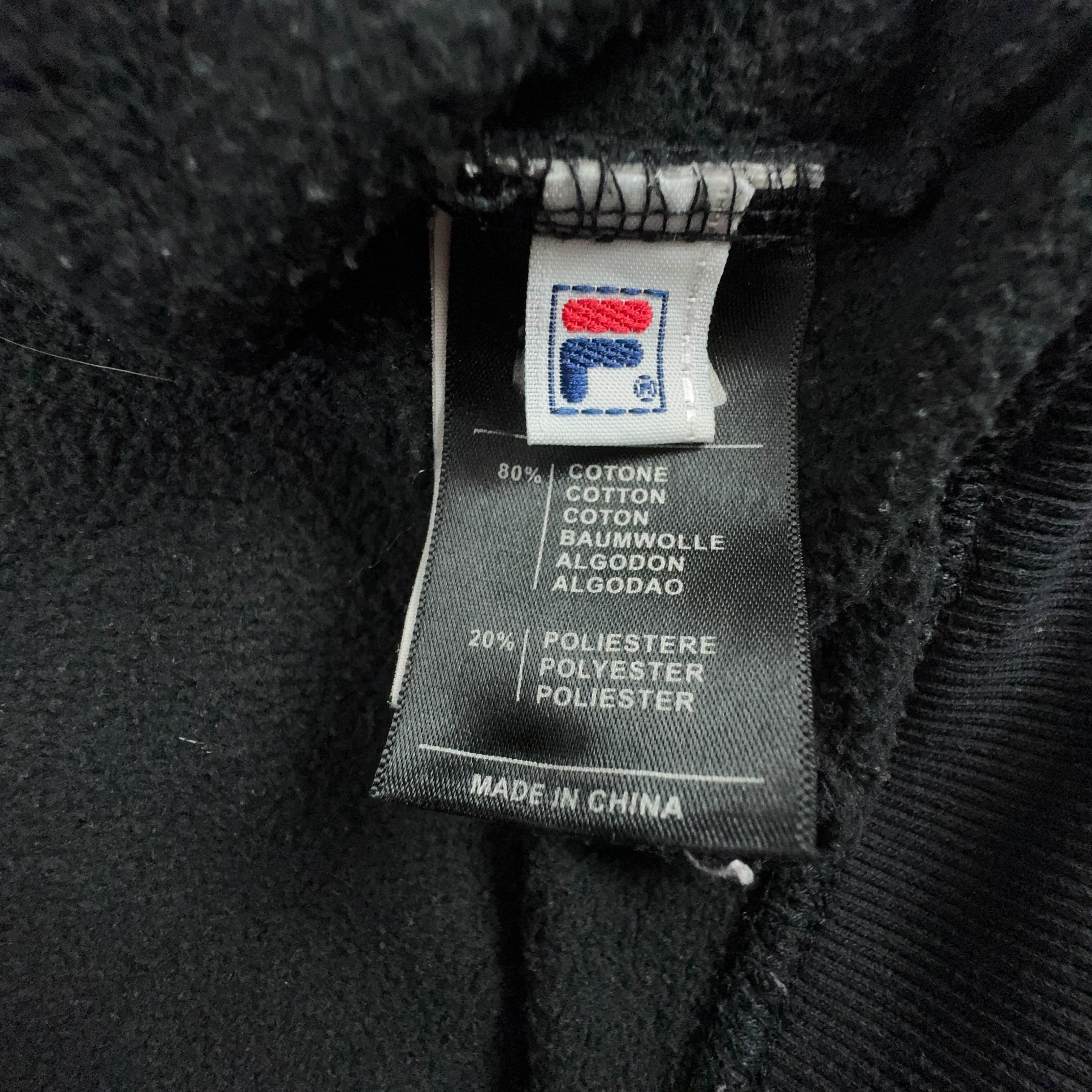 Felpa Fila Vintage nera a girocollo logo bianco ricamato anni 2000 - Taglia XL uomo
