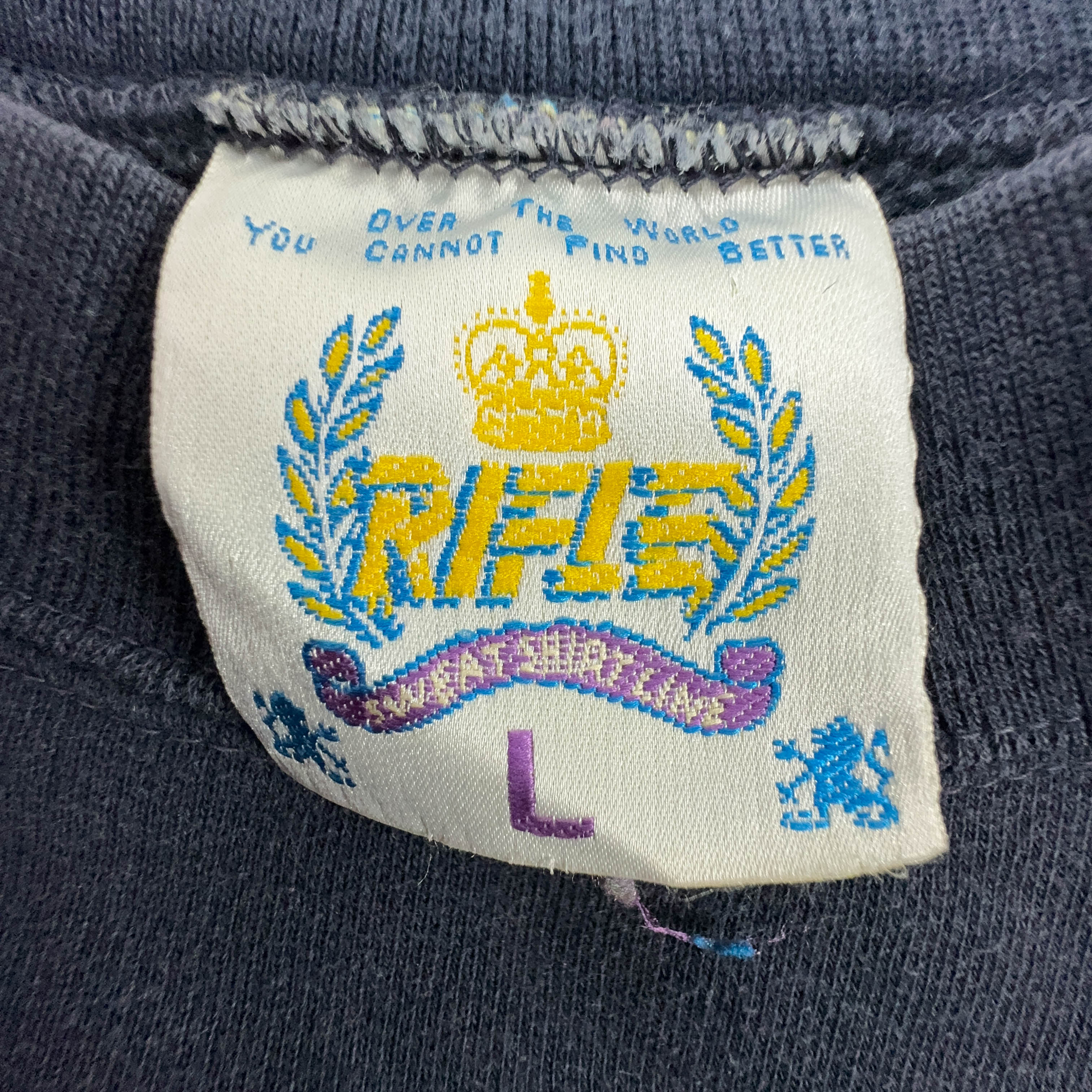 Felpa Rifle Vintage blu scuro a girocollo con ricamo sul fronte anni 90 - Taglia L uomo