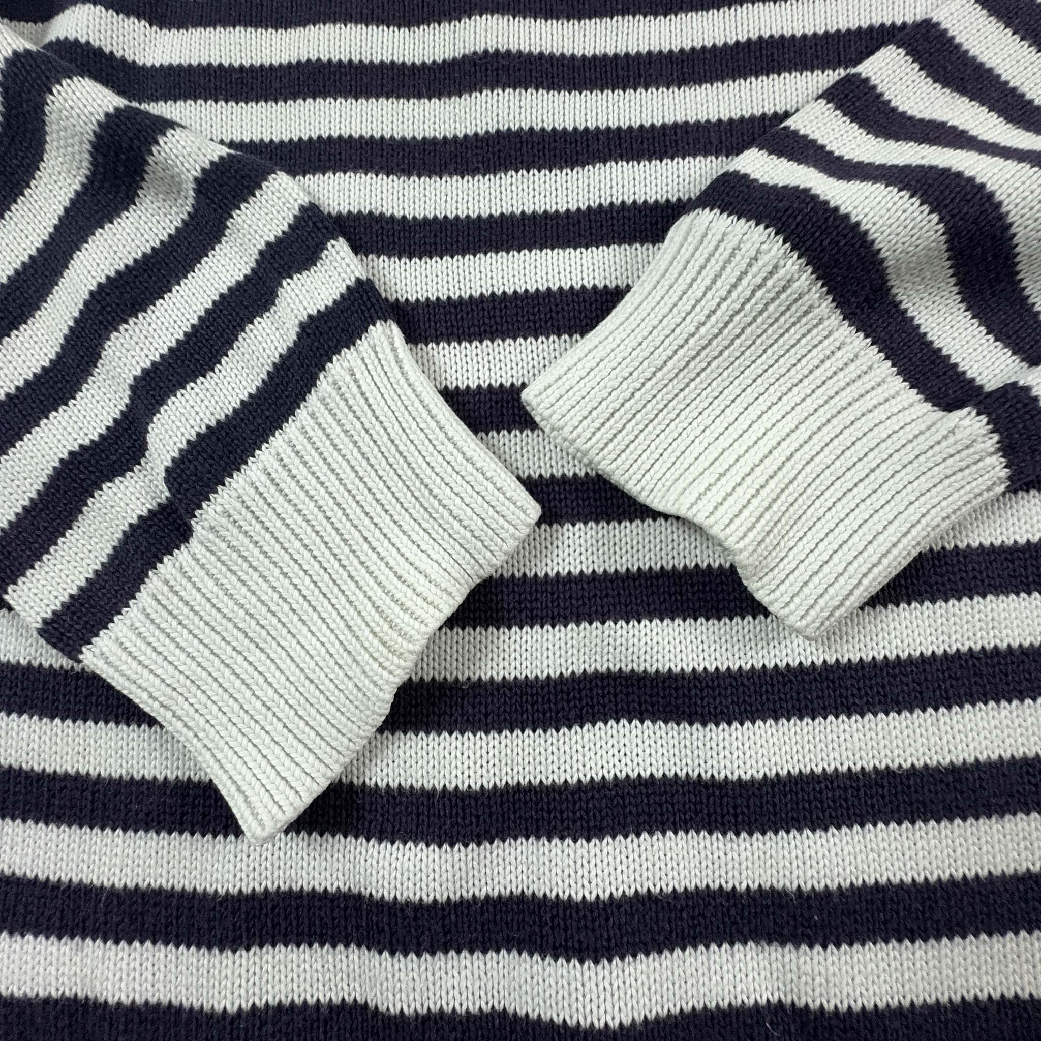 Maglione Ralph Lauren a girocollo a righe bianco e blu con bottoni dorati - Taglia M donna