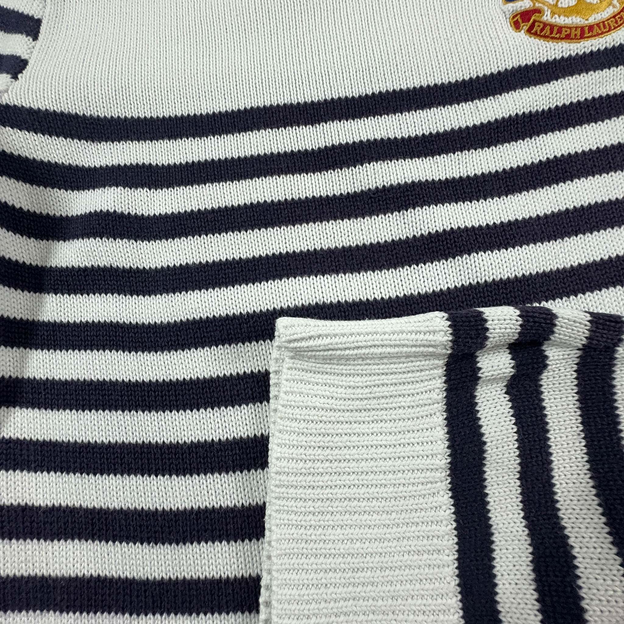 Maglione Ralph Lauren a girocollo a righe bianco e blu con bottoni dorati - Taglia M donna