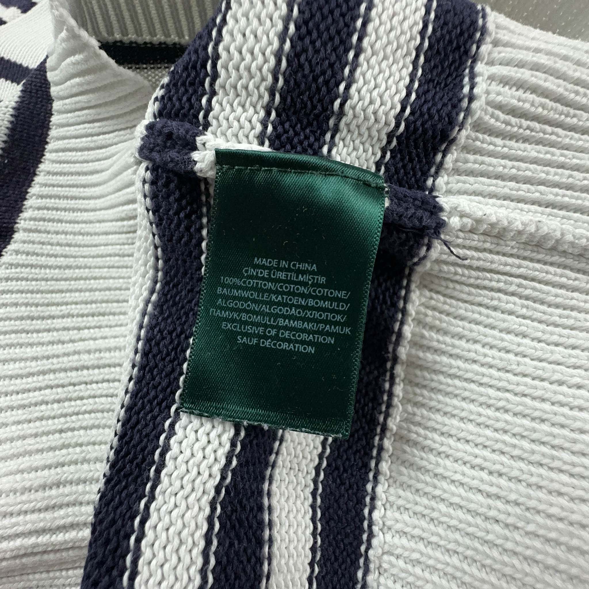 Maglione Ralph Lauren a girocollo a righe bianco e blu con bottoni dorati - Taglia M donna