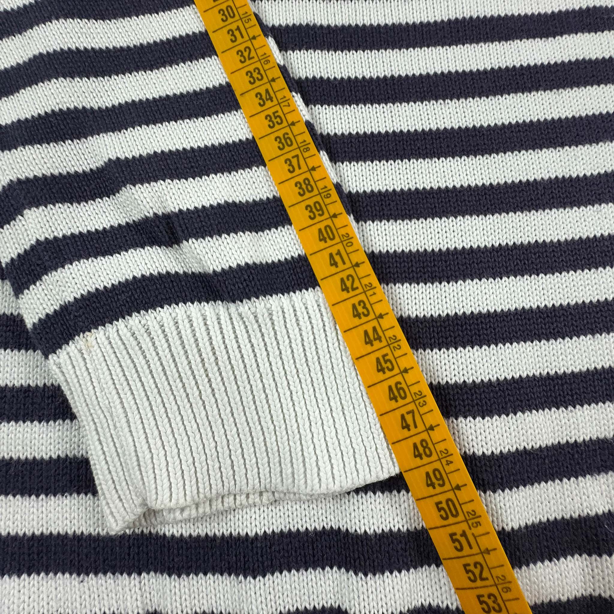 Maglione Ralph Lauren a girocollo a righe bianco e blu con bottoni dorati - Taglia M donna