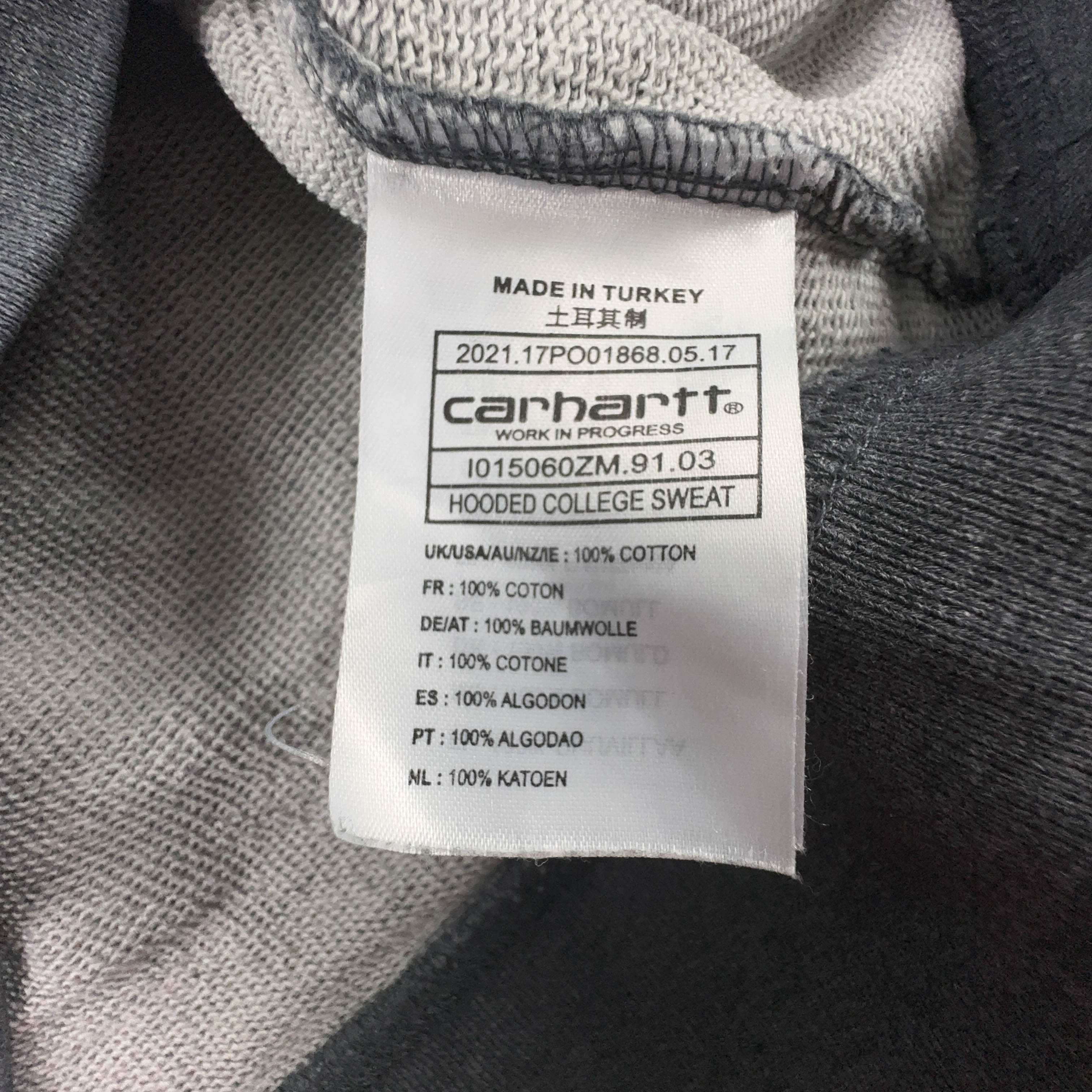 Felpa Carhartt grigia con cappuccio in cotone - Taglia S uomo