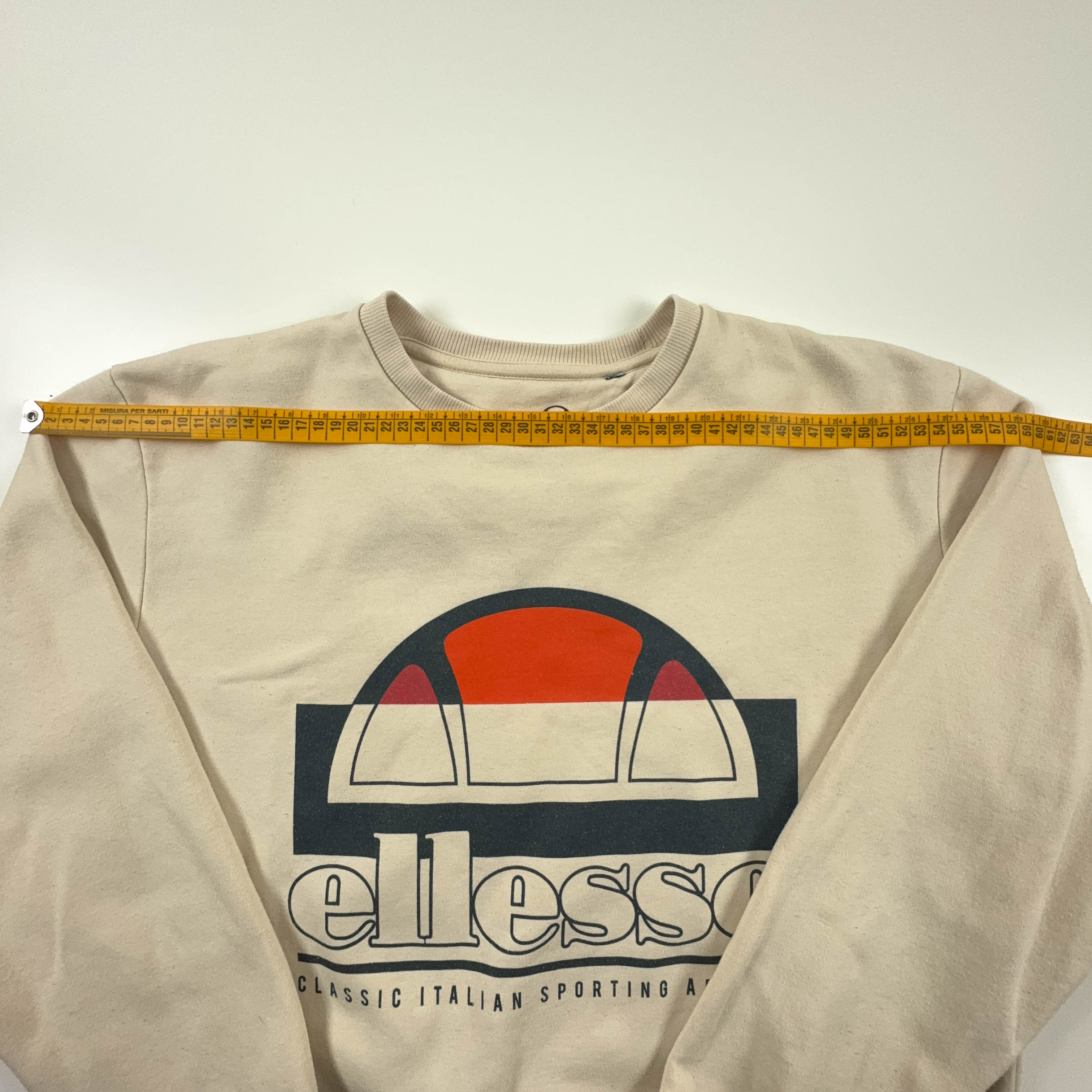 Felpa Ellesse Vintage beige anni 90 con stampa a girocollo - Taglia M/L uomo
