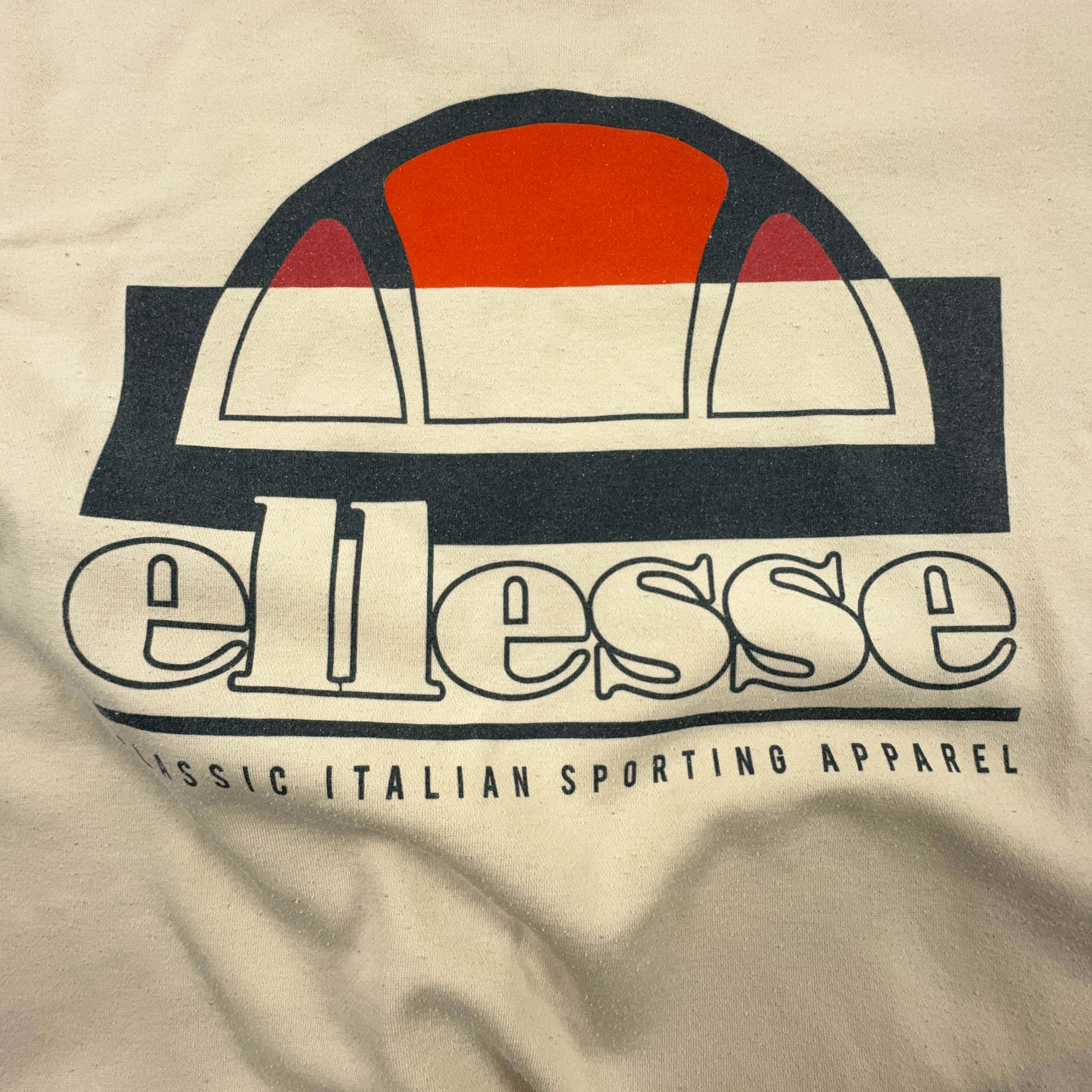 Felpa Ellesse Vintage beige anni 90 con stampa a girocollo - Taglia M/L uomo
