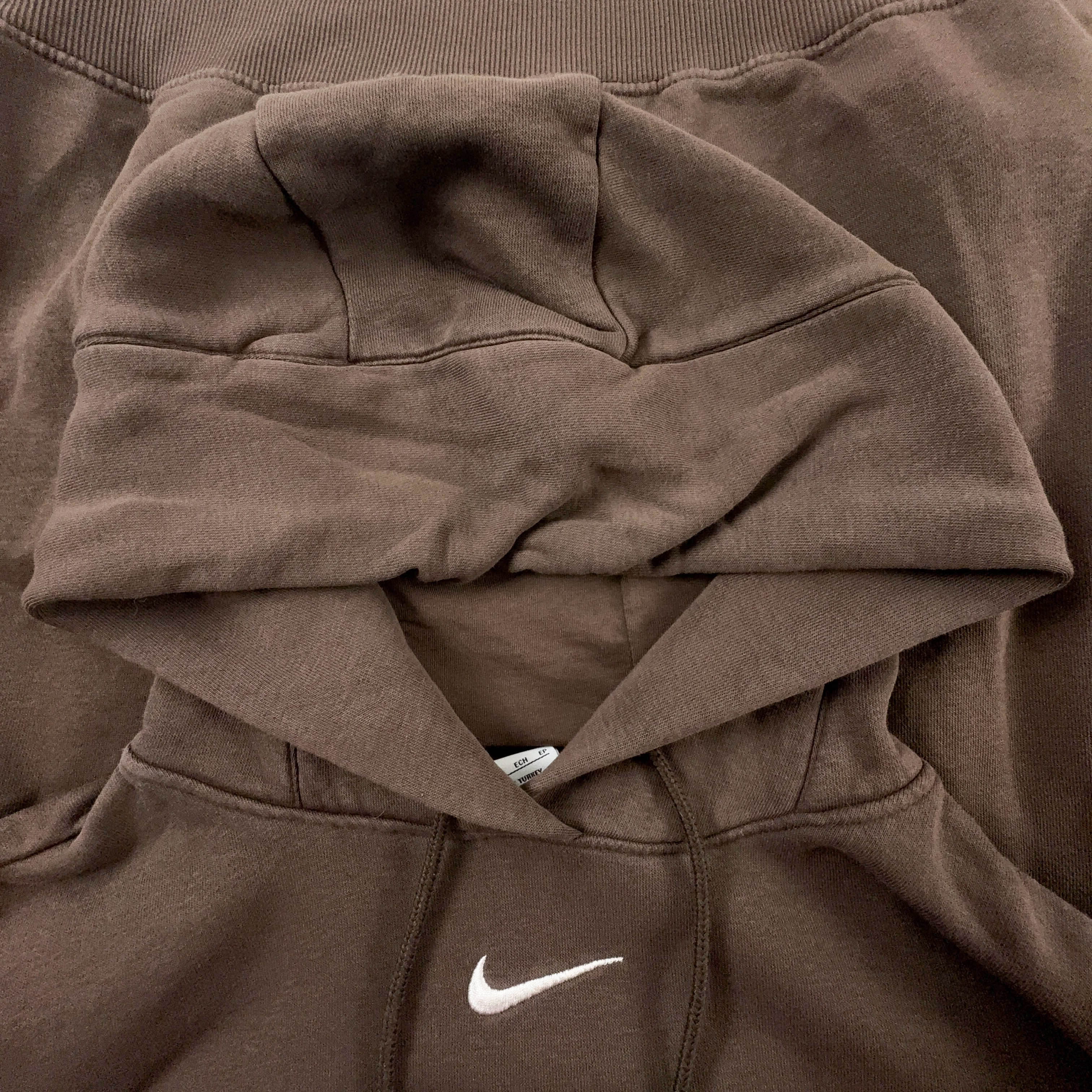 Felpa Nike marrone con cappuccio e logo ricamato 80% cotone - Taglia XS/S uomo