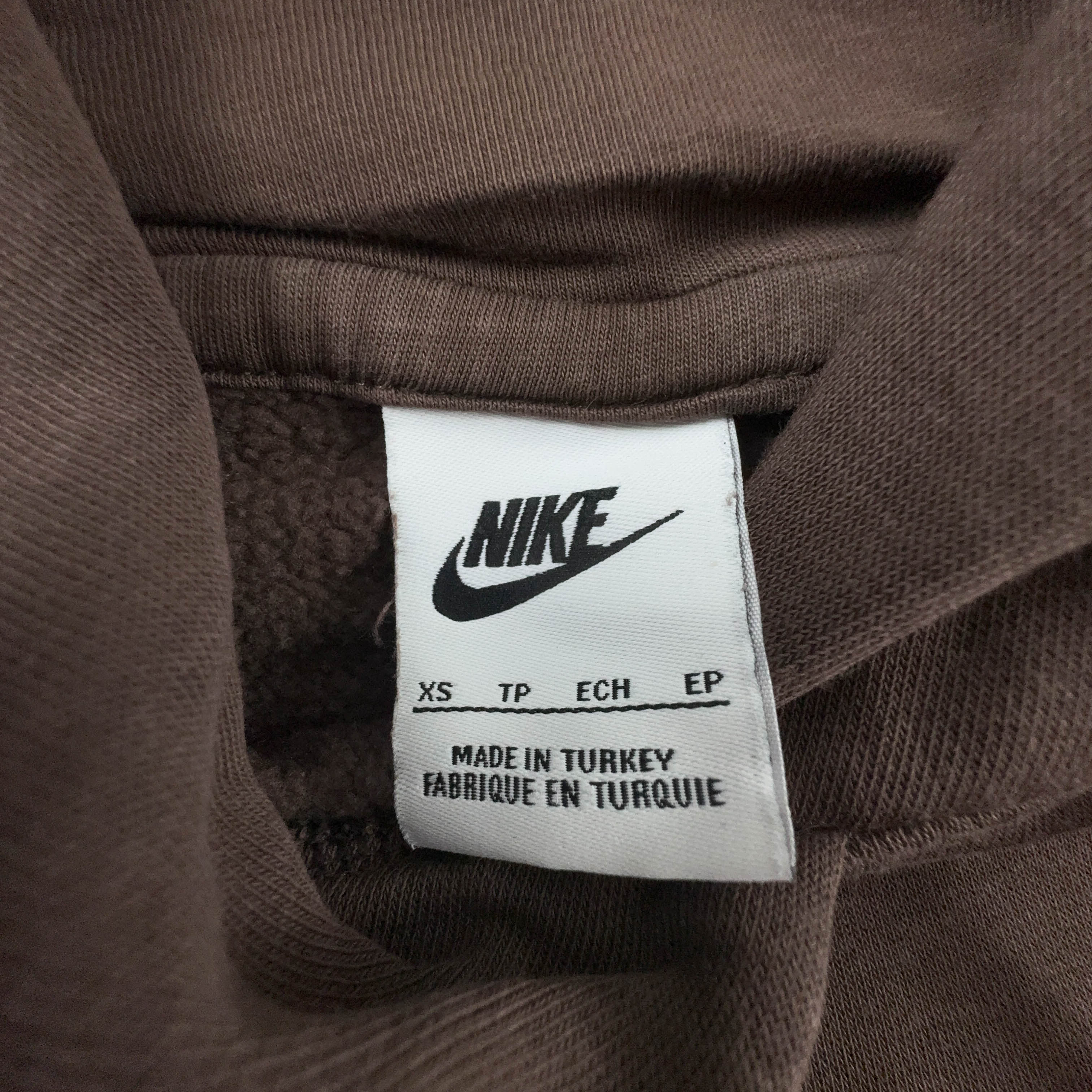 Felpa Nike marrone con cappuccio e logo ricamato 80% cotone - Taglia XS/S uomo