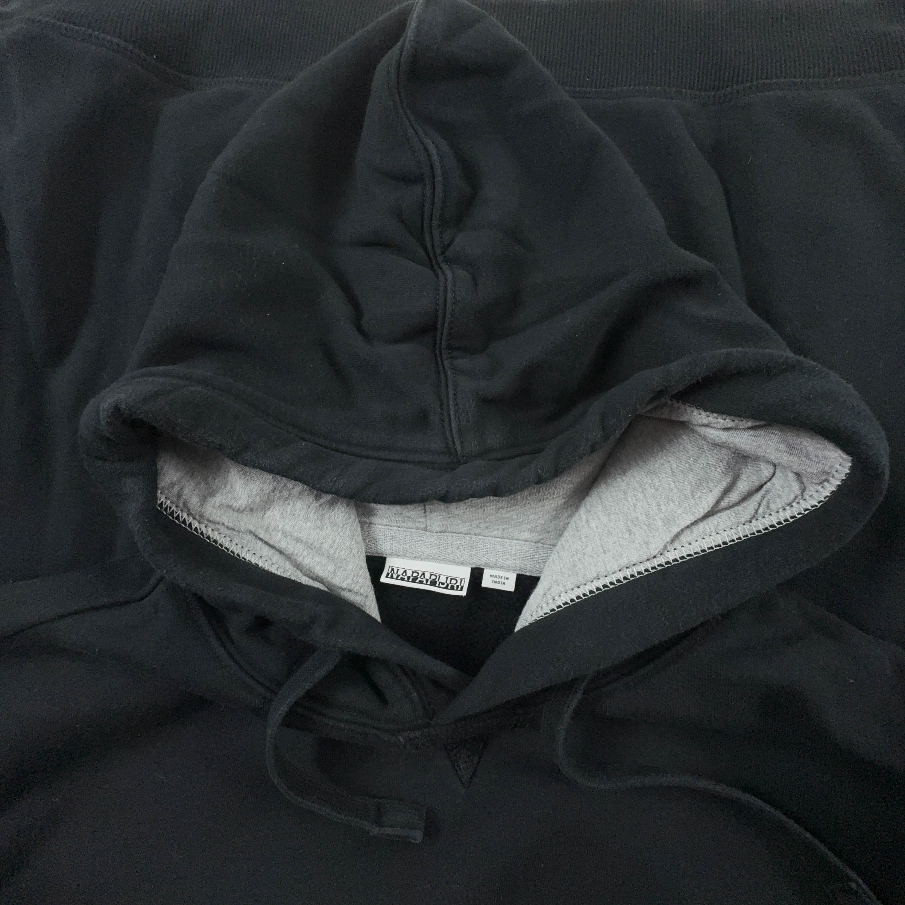 Felpa Napapijri nera con cappuccio e logo ricamato 90% cotone - Taglia L/XL uomo