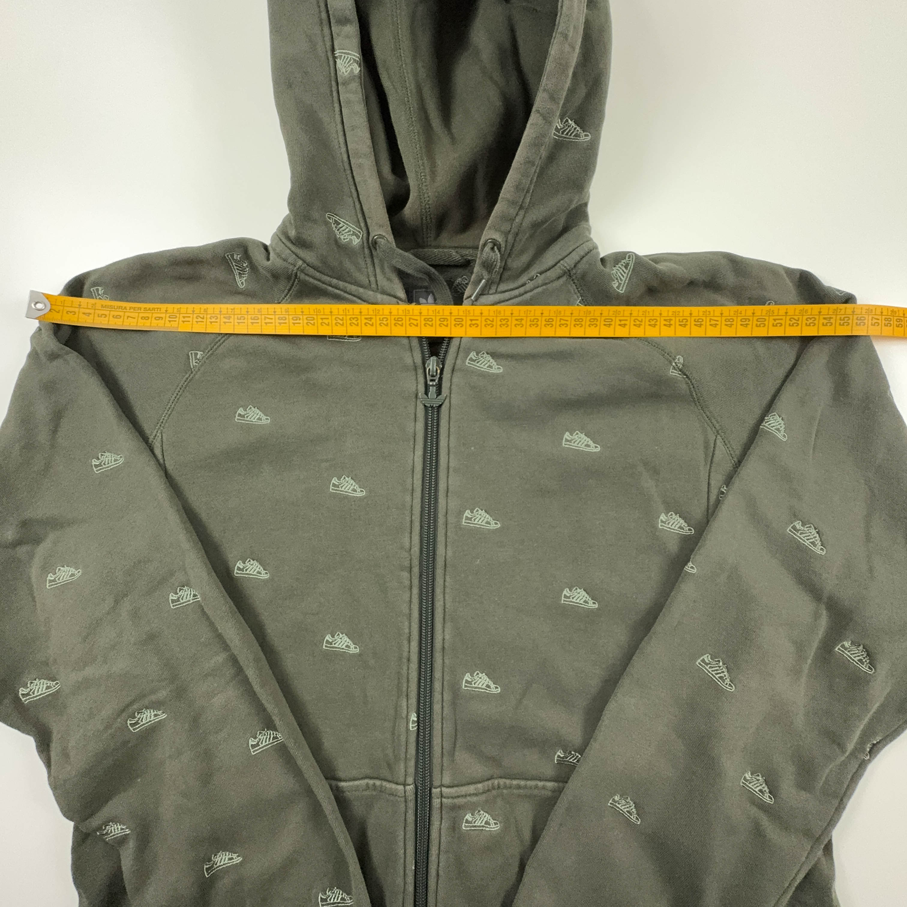Felpa Adidas Vintage verde cachi con zip e cappuccio e ricami anni 2000 - Taglia 50 uomo