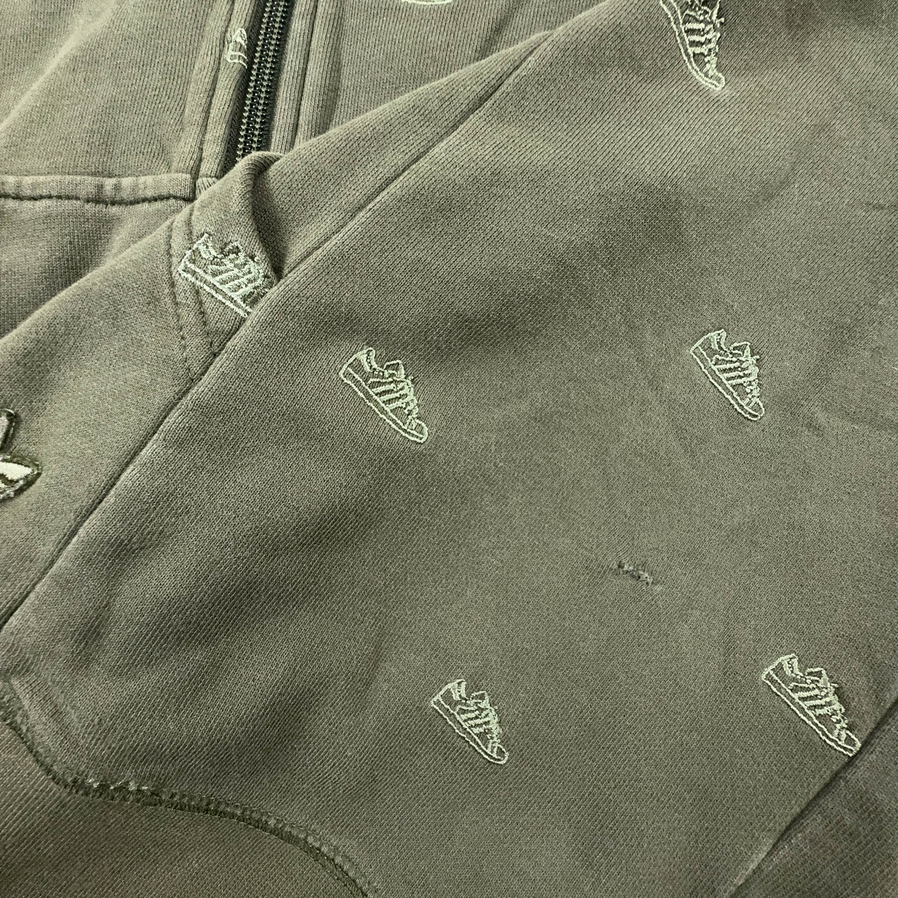 Felpa Adidas Vintage verde cachi con zip e cappuccio e ricami anni 2000 - Taglia 50 uomo