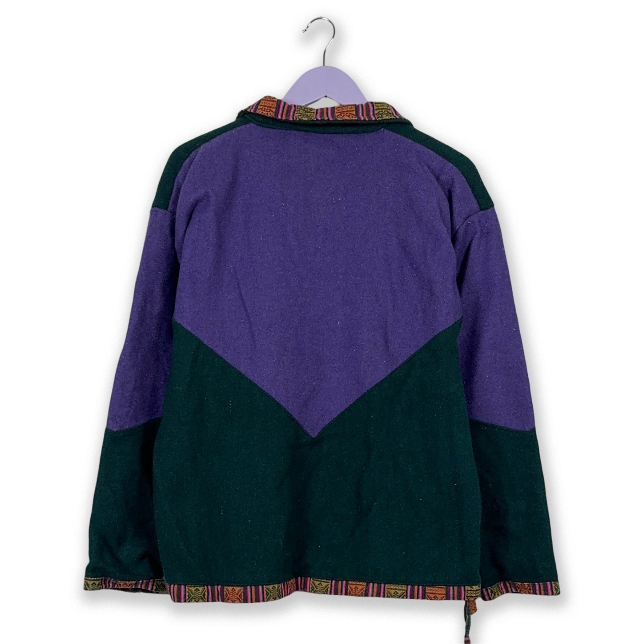 Pile Vintage 100% lana Made in Nepal verde scuro e viola - Taglia M/L uomo