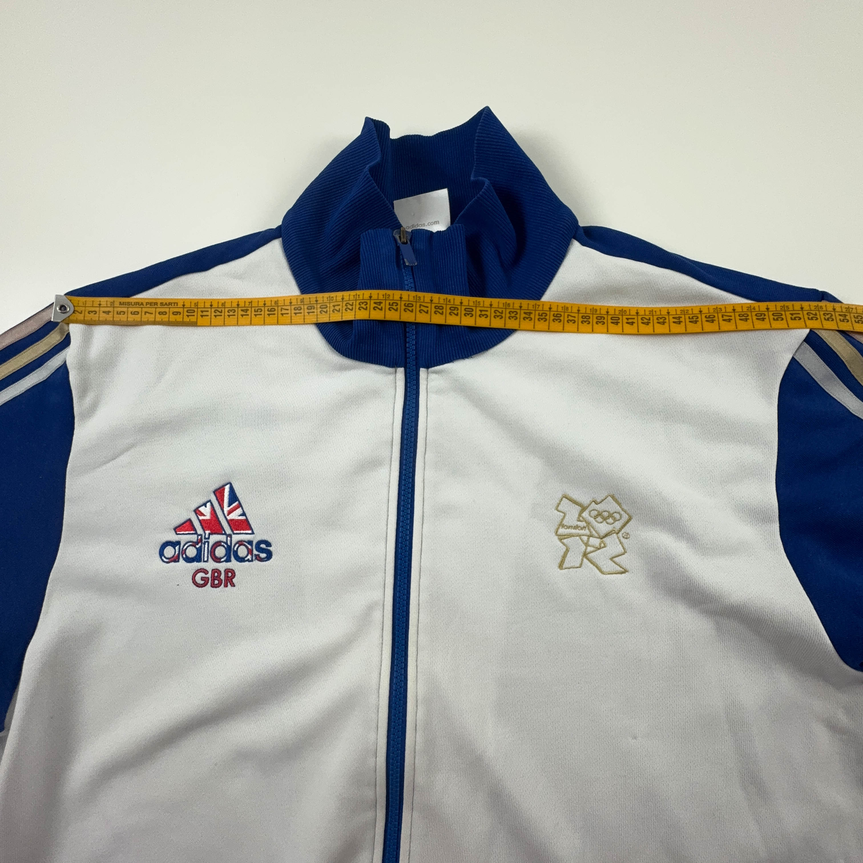 Felpa Adidas GBR bianca e blu con zip 60% cotone - Taglia L/XL uomo