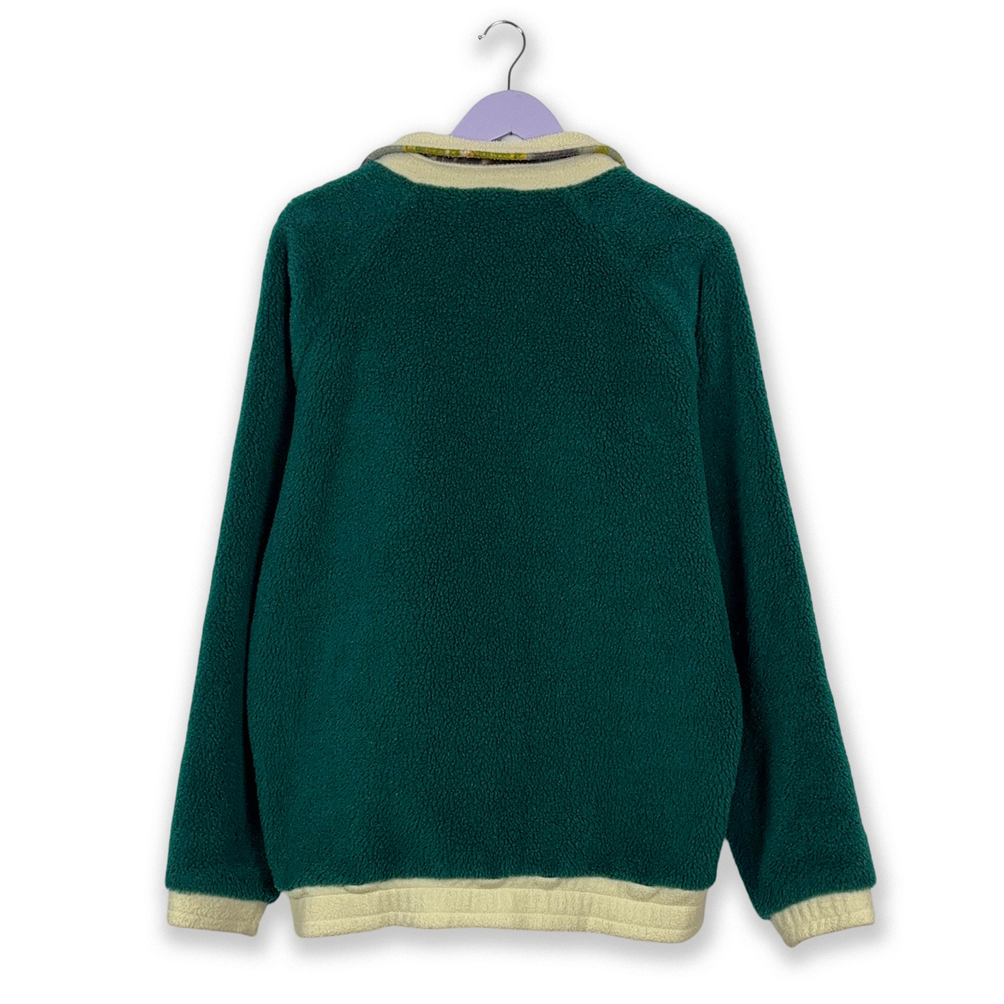 Pile Helly Hansen Vintage foderato verde e panna fantasia con zip anni 80 - Taglia M/L uomo