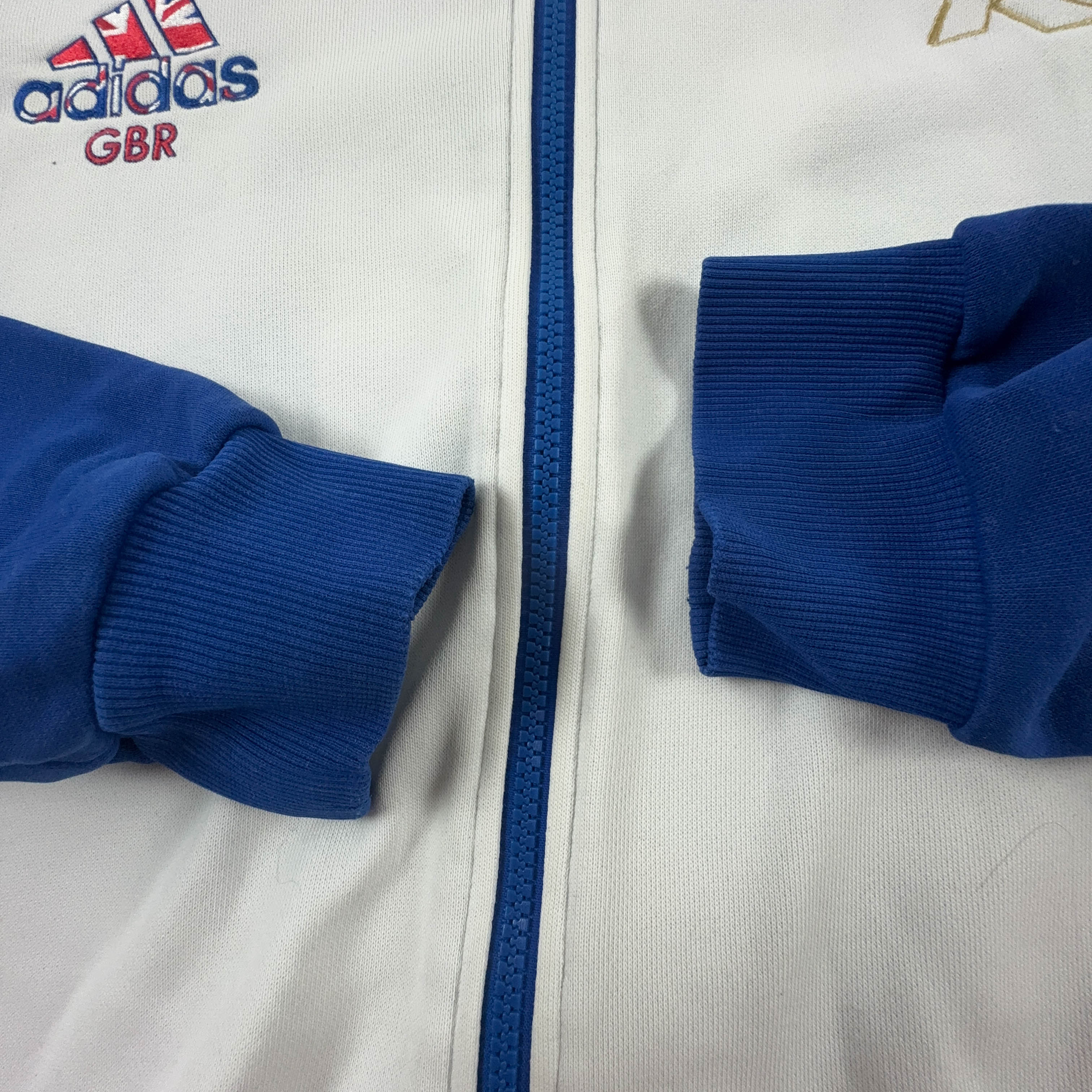 Felpa Adidas GBR bianca e blu con zip 60% cotone - Taglia L/XL uomo