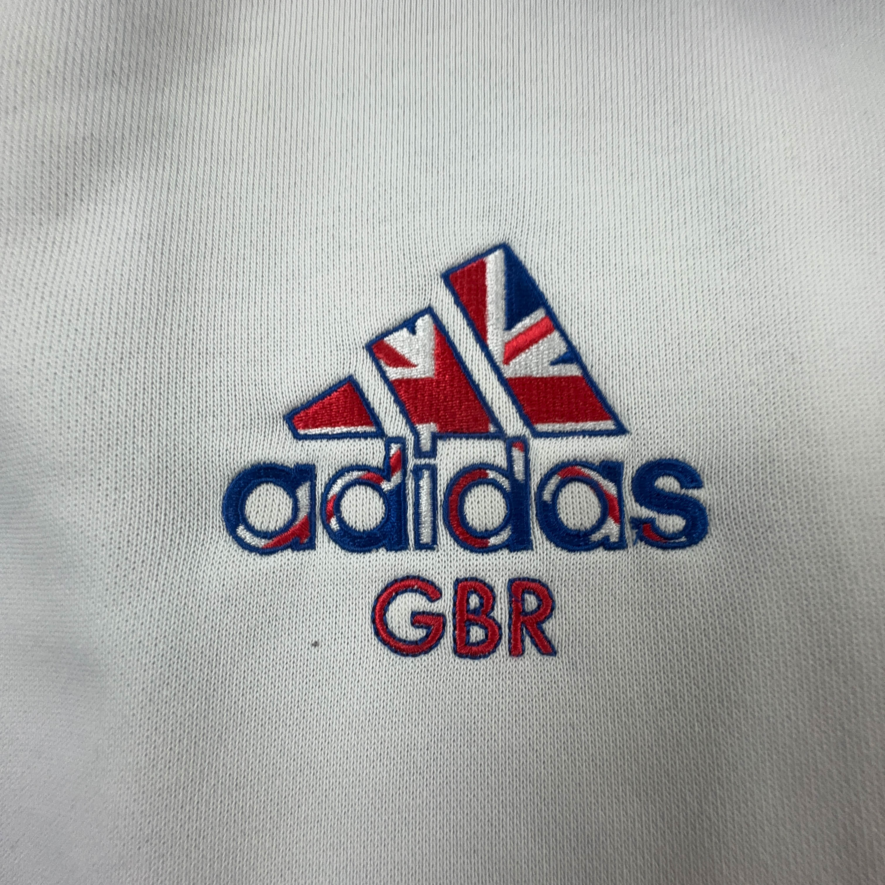 Felpa Adidas GBR bianca e blu con zip 60% cotone - Taglia L/XL uomo
