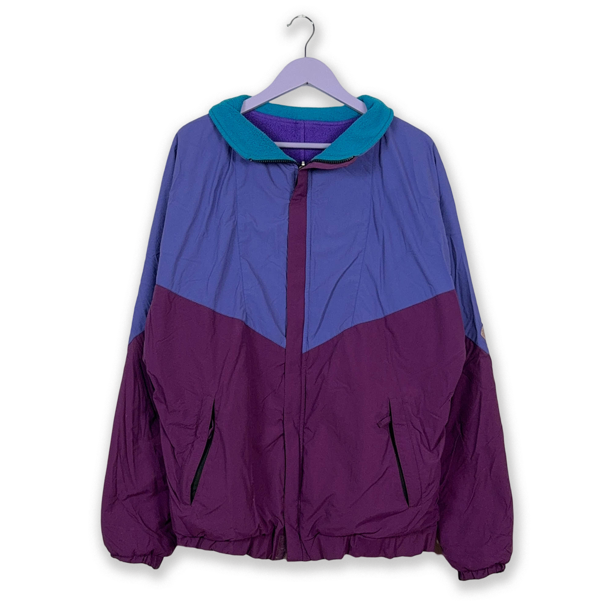 Pile Jack Wolfskin Vintage Double Face nero e viola con zip - Taglia XL/XXL uomo