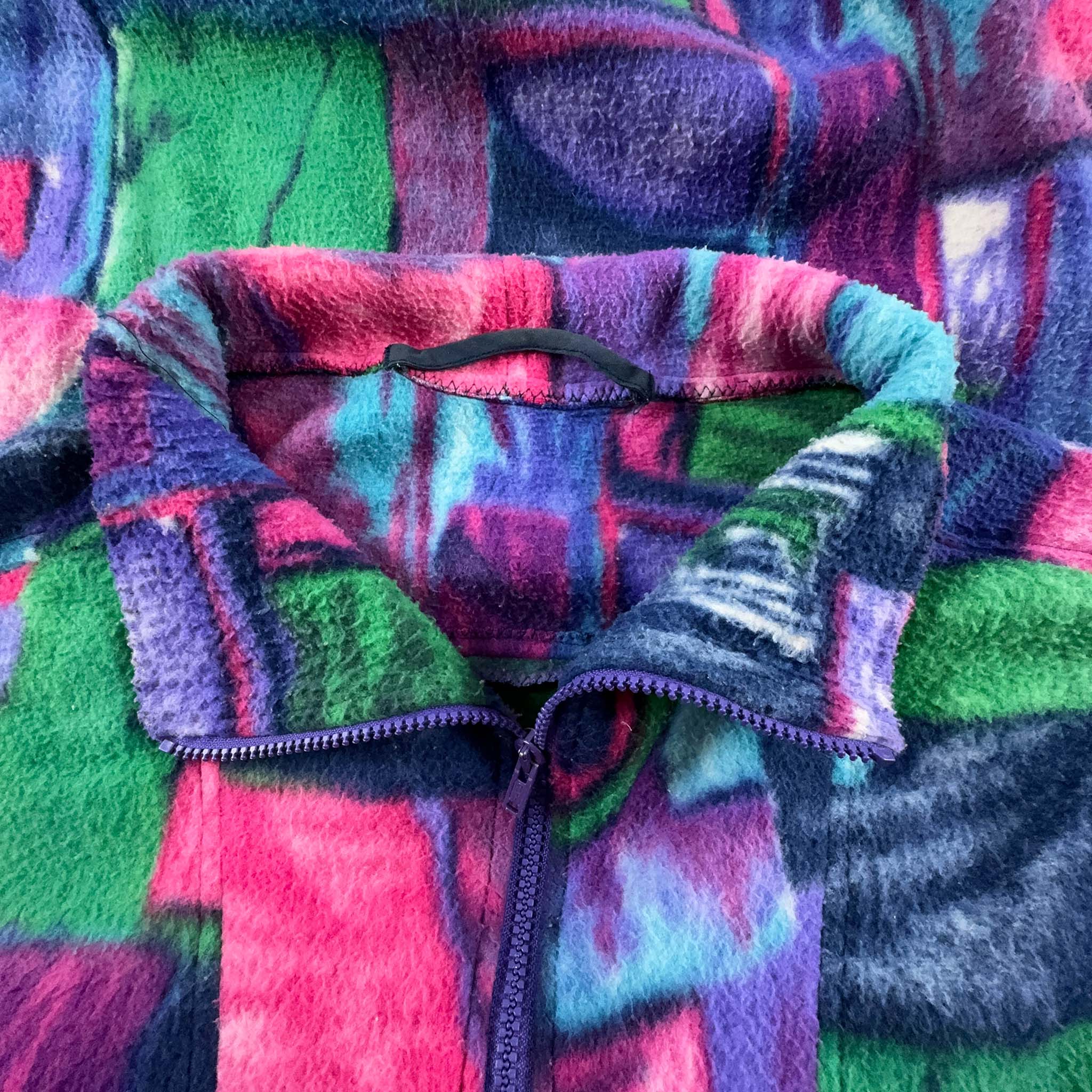 Pile Vintage rosa e viola a fantasia anni 80 con zip - Taglia XXL uomo