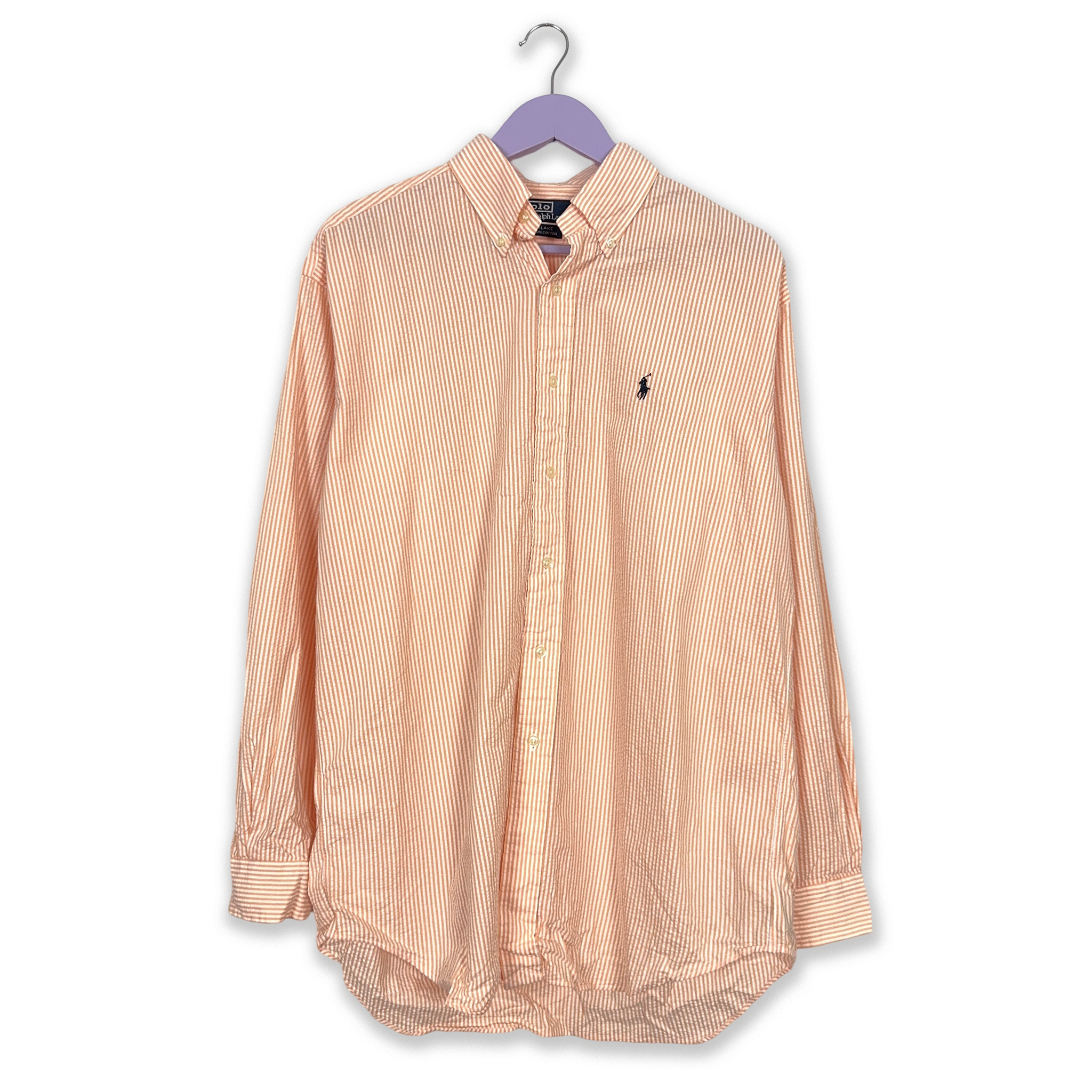 Camicia Ralph Lauren arancione e bianca a righe blake cotton - Taglia M/L uomo