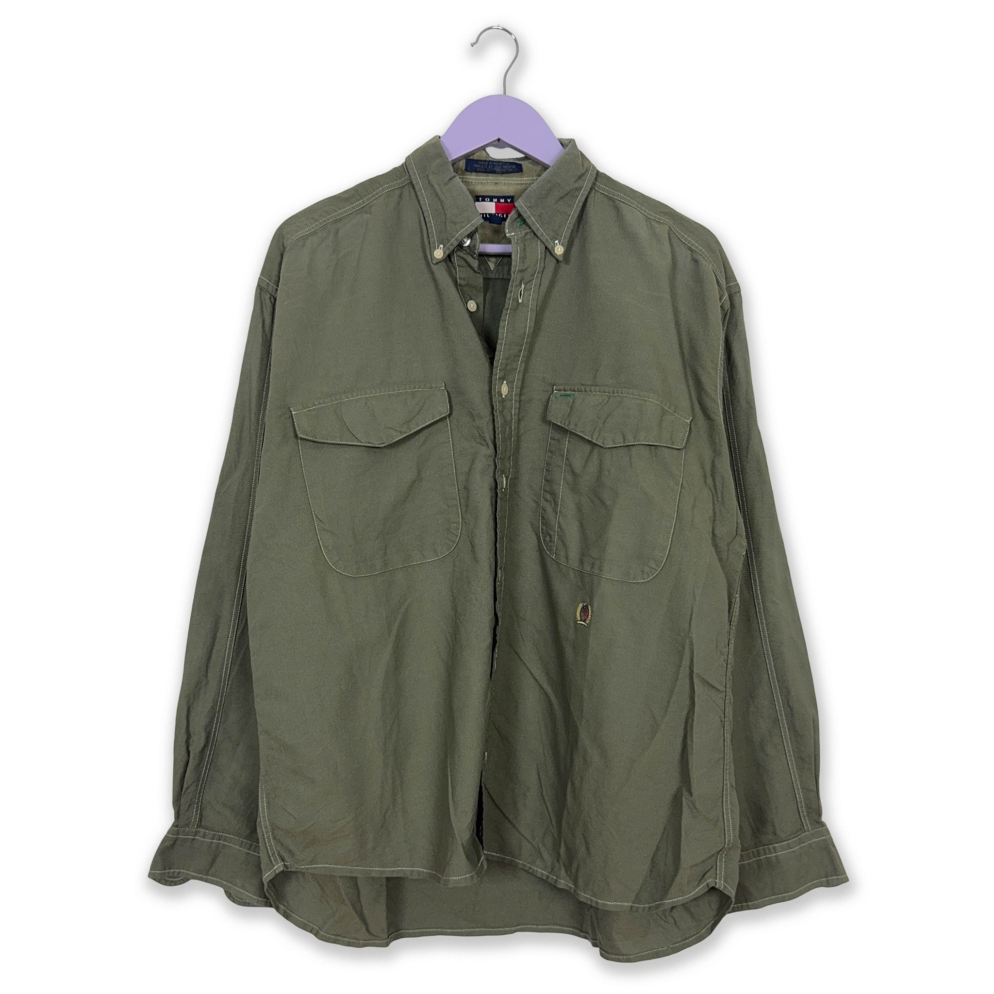 Camicia Tommy Hilfiger Vintage verde cachi tinta unita - Taglia M/L uomo