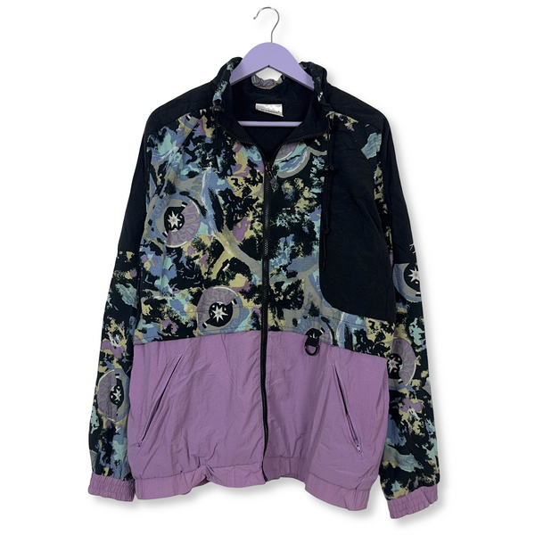 Giacca a vento Killtec Vintage viola e nera con fantasia con zip anni 80 - Taglia XL uomo