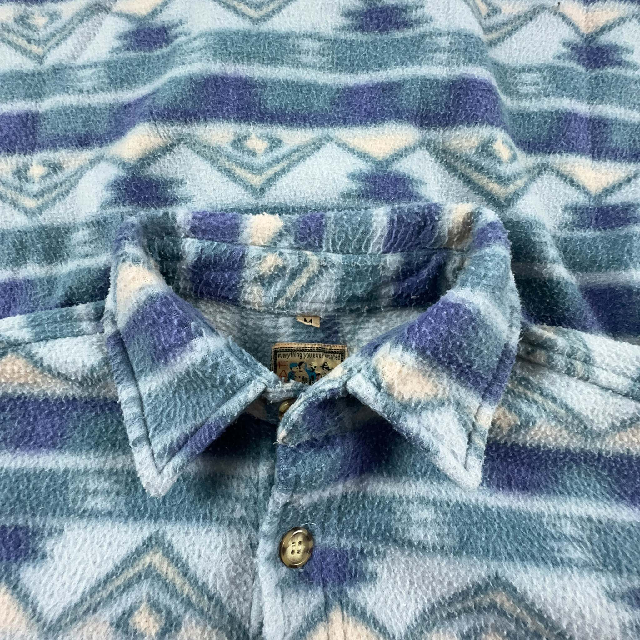 Pile Camicia Vintage a fantasia azzurro con bottoni anni 80 - Taglia M/L uomo