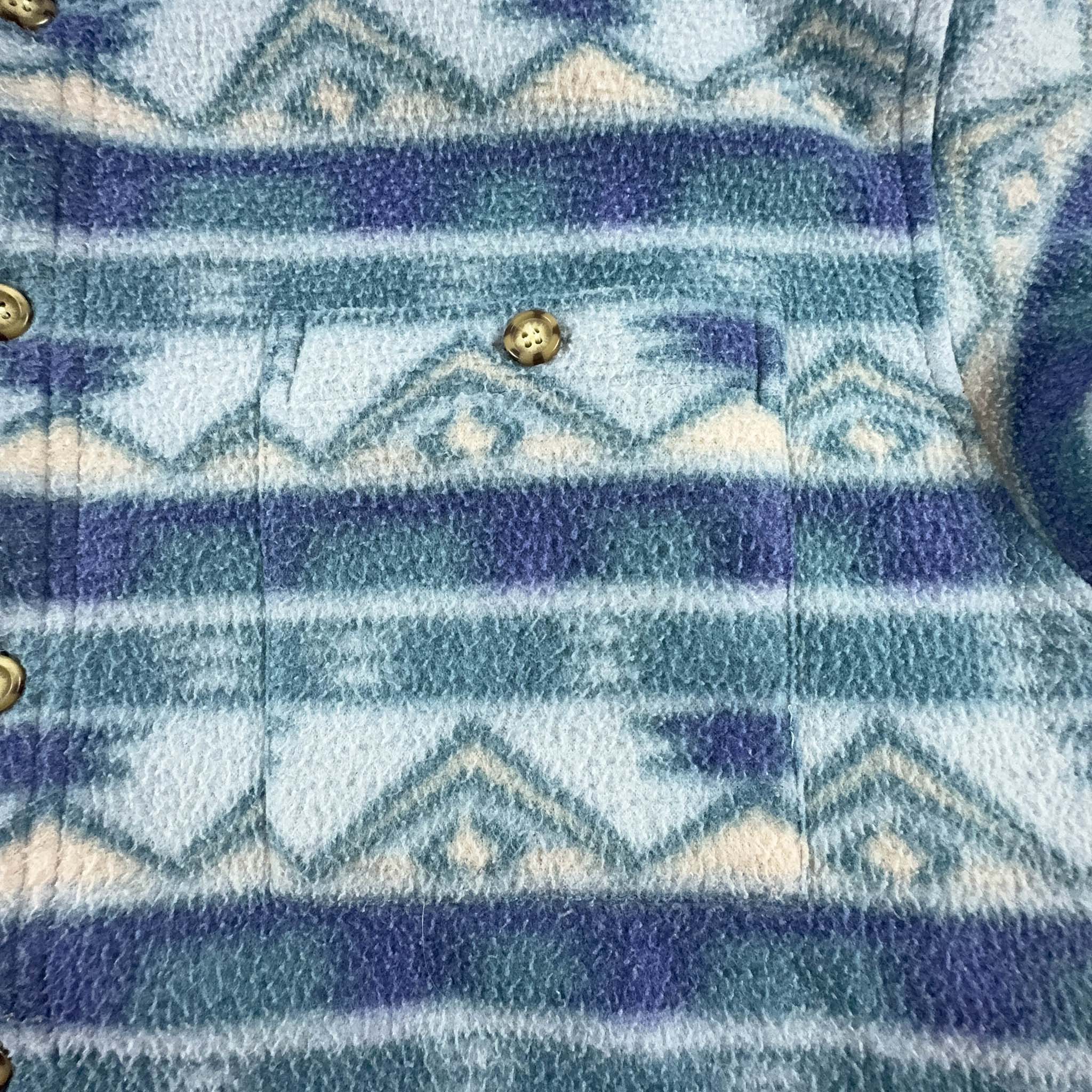 Pile Camicia Vintage a fantasia azzurro con bottoni anni 80 - Taglia M/L uomo