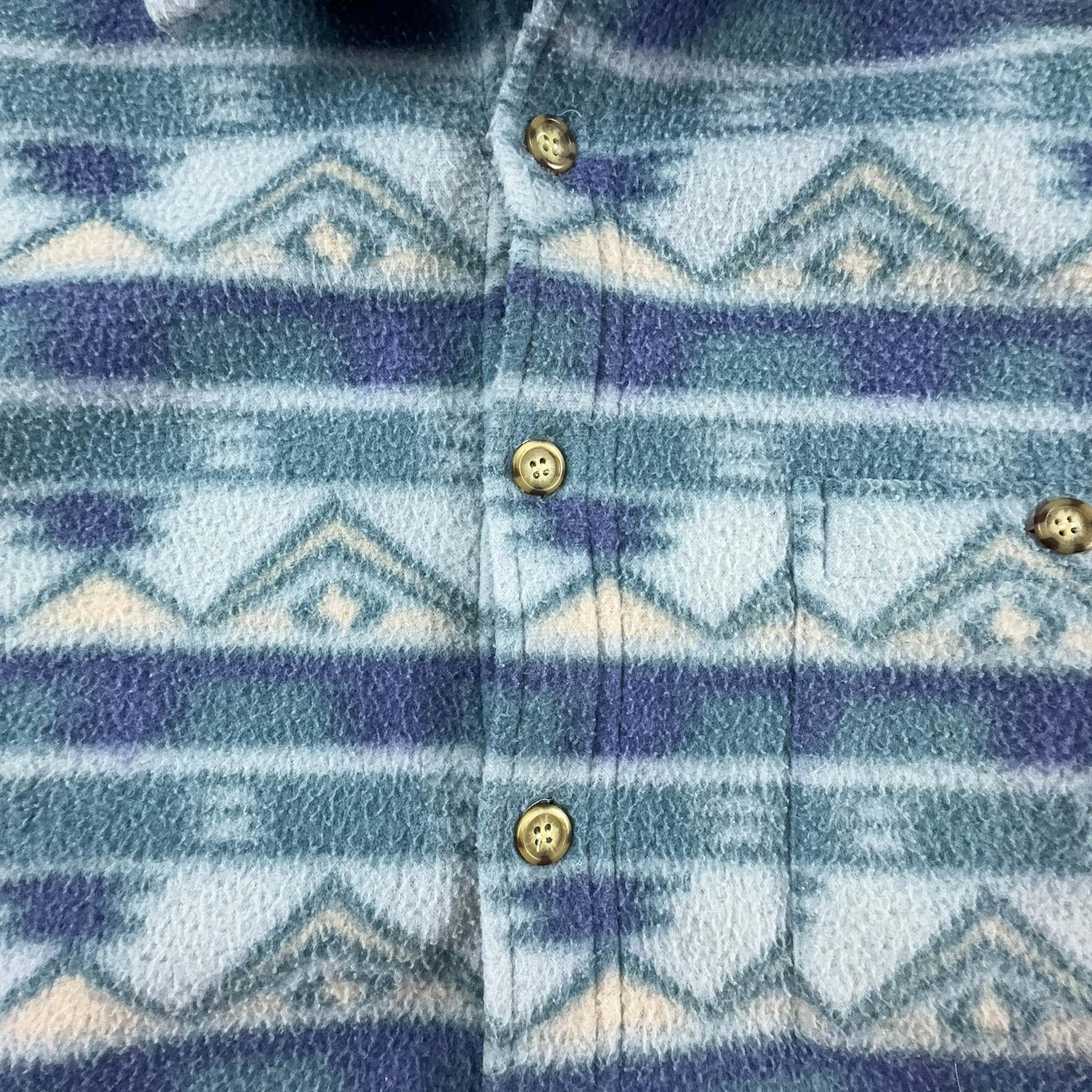 Pile Camicia Vintage a fantasia azzurro con bottoni anni 80 - Taglia M/L uomo