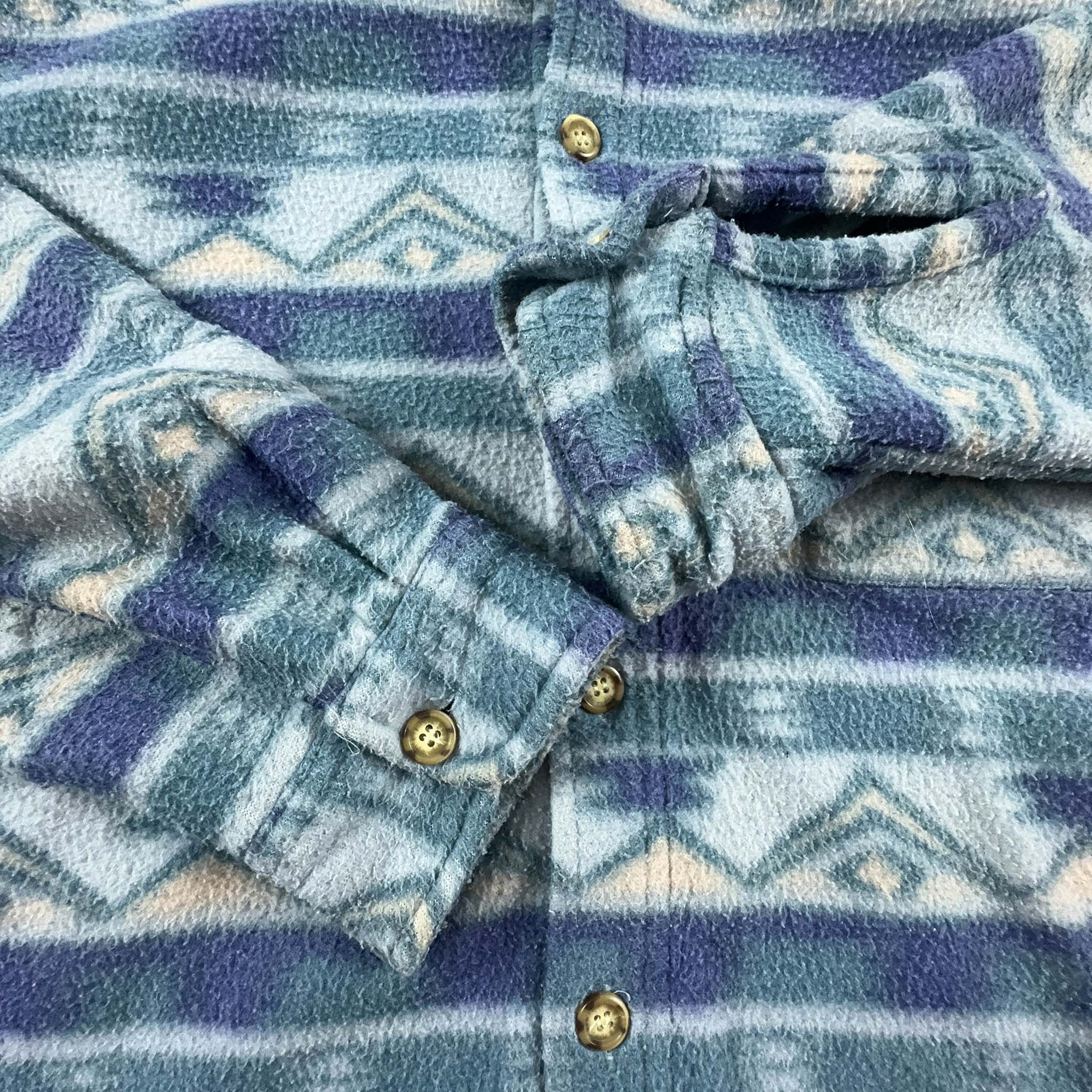 Pile Camicia Vintage a fantasia azzurro con bottoni anni 80 - Taglia M/L uomo