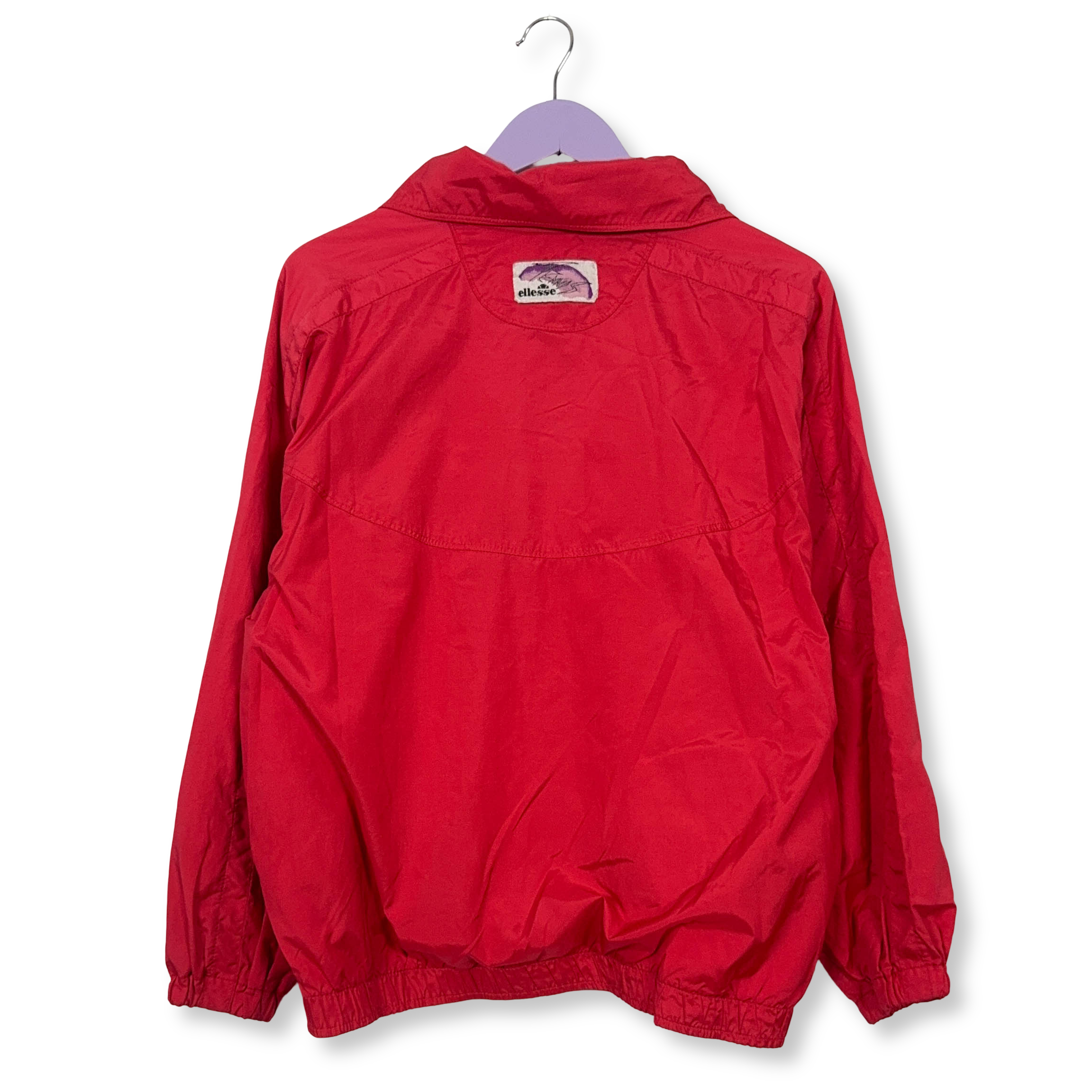 Giacca a vento Ellesse Vintage rossa con zip e ricamo anni 90 - Taglia S uomo