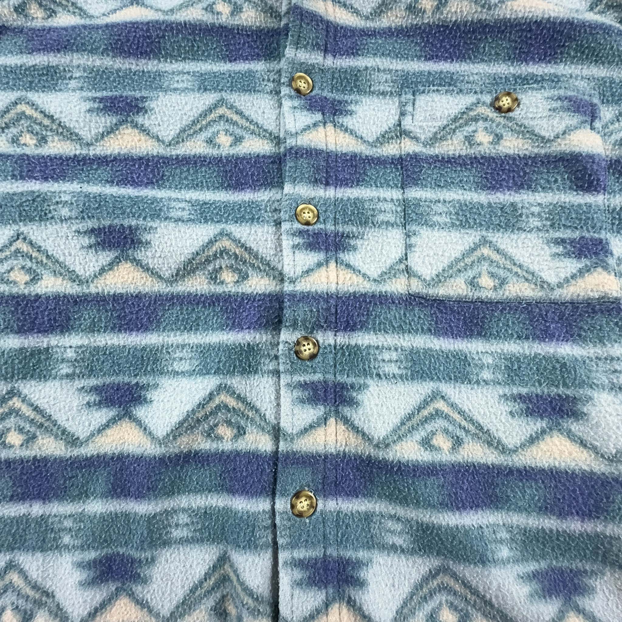 Pile Camicia Vintage a fantasia azzurro con bottoni anni 80 - Taglia M/L uomo