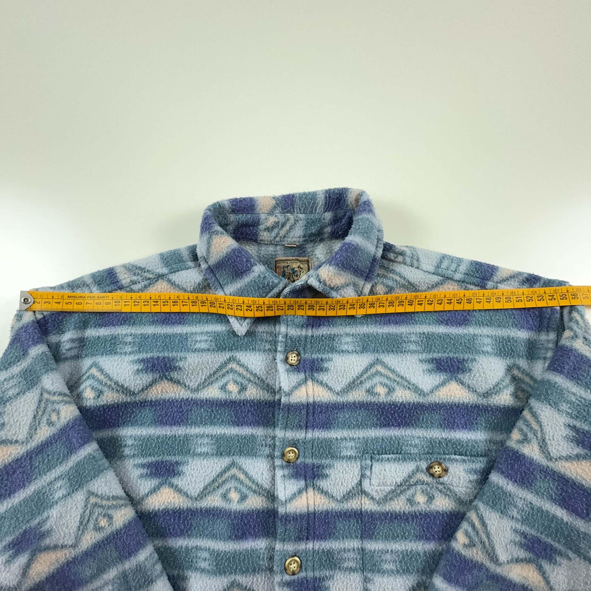 Pile Camicia Vintage a fantasia azzurro con bottoni anni 80 - Taglia M/L uomo