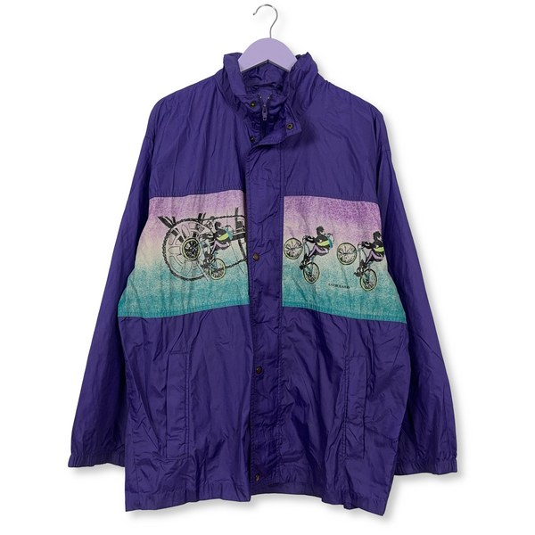 Giacca a vento Vintage viola con stampa e bottoni - Taglia XL uomo