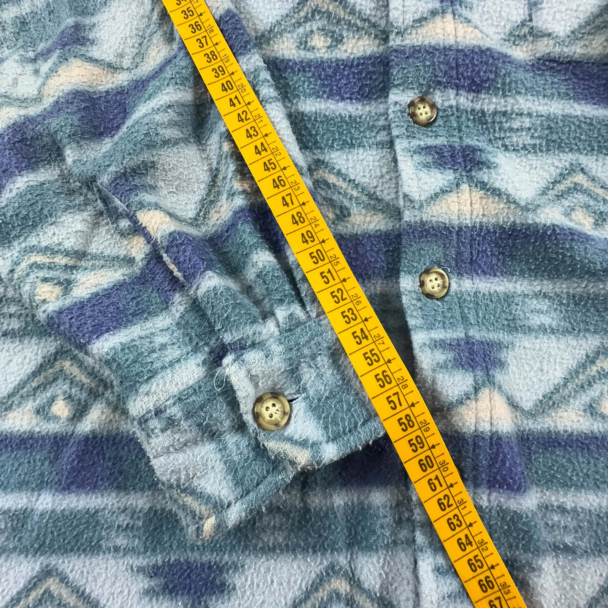 Pile Camicia Vintage a fantasia azzurro con bottoni anni 80 - Taglia M/L uomo